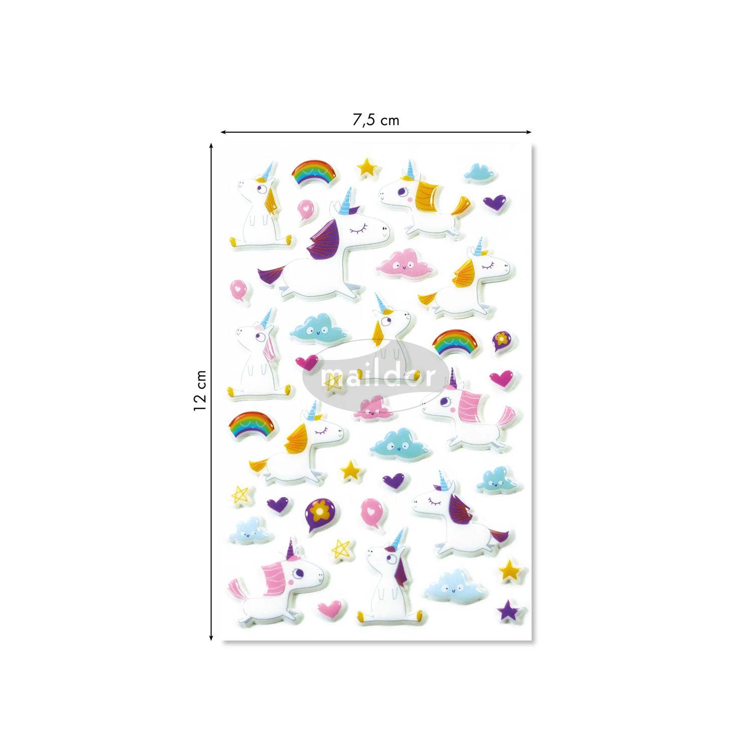 Maildor 10x Cooky, 1 Stickerbogen 7,5x12cm, Einhörner - Mehrfarbig CY063O