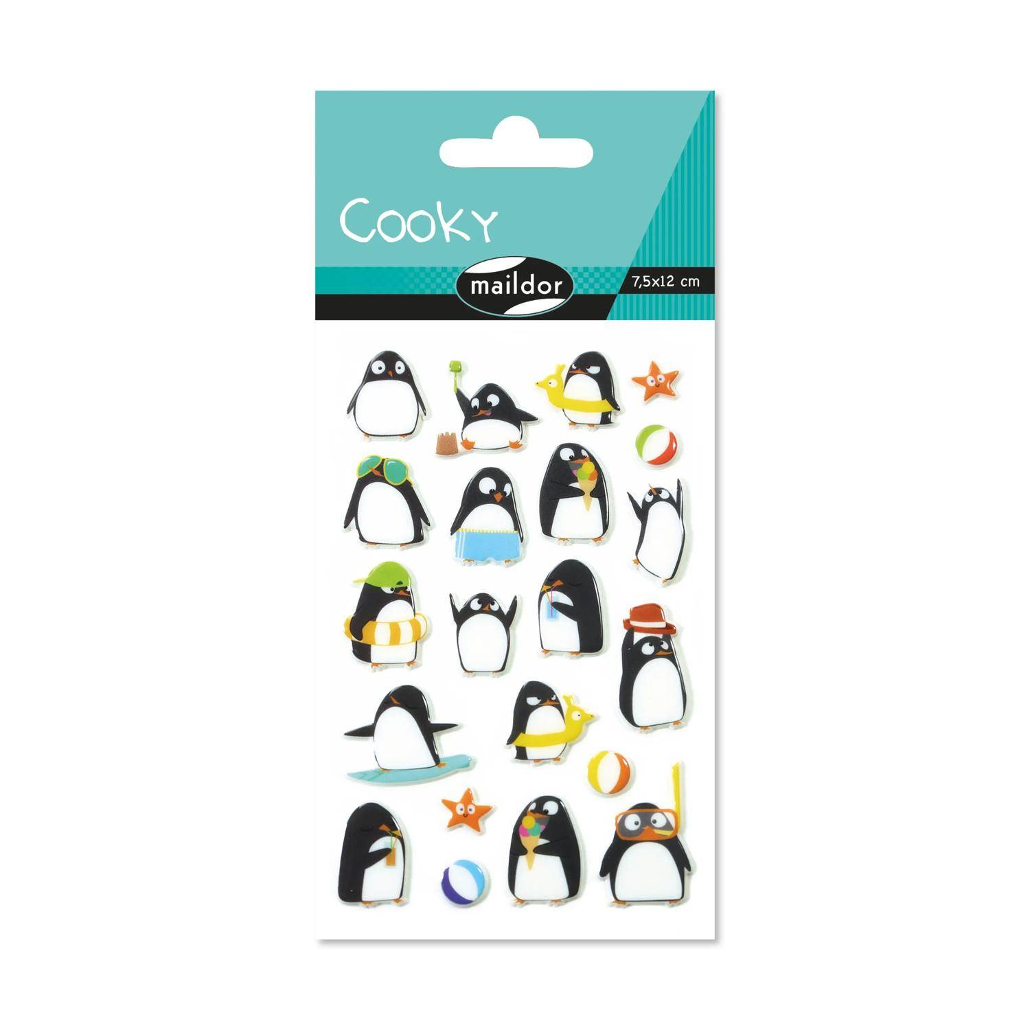 Maildor 10x Cooky, 1 Stickerbogen 7,5x12cm, Pinguine - Mehrfarbig CY062O