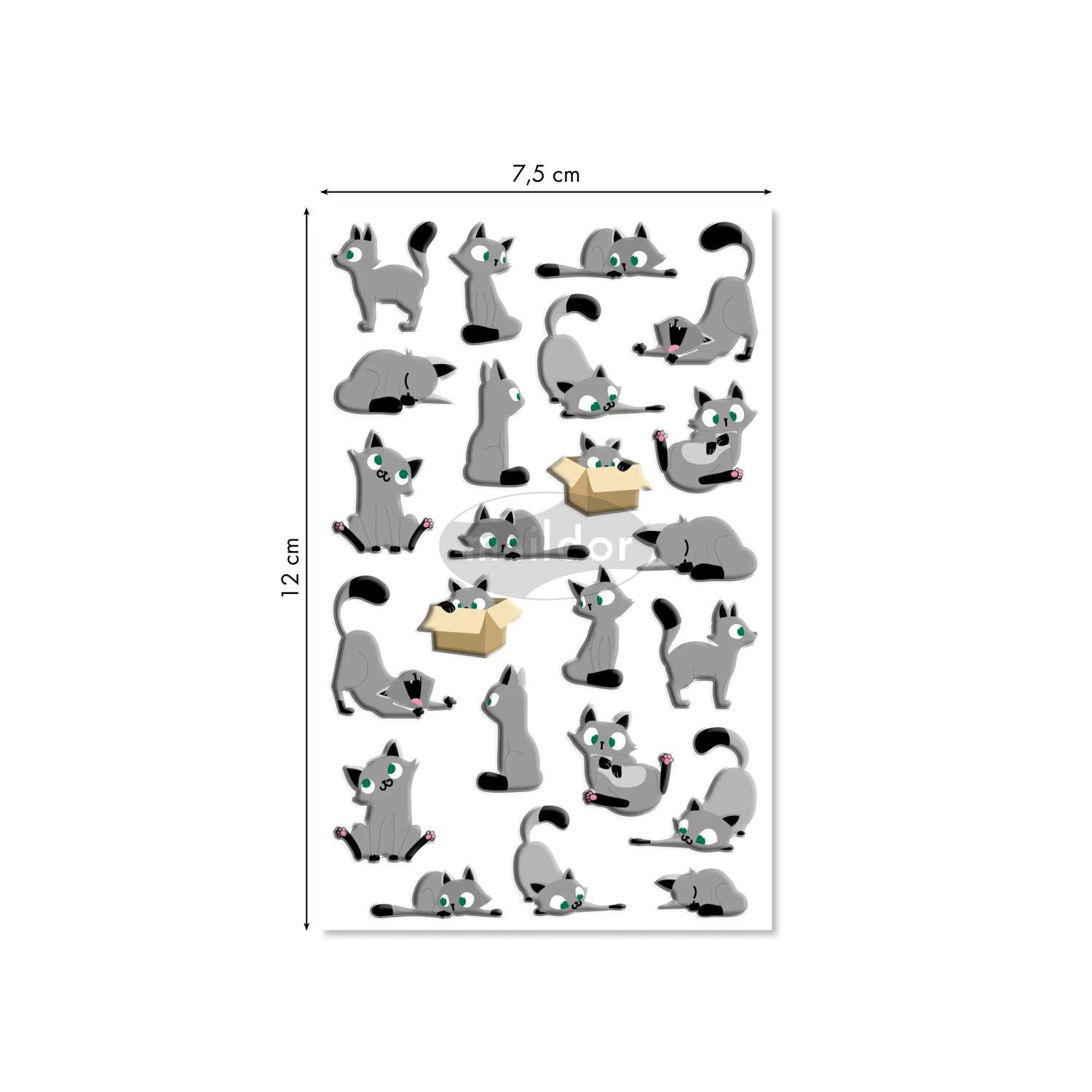 Maildor 10x Cooky, 1 Stickerbogen 7,5x12cm, Kleine Katzen - Mehrfarbig CY015O