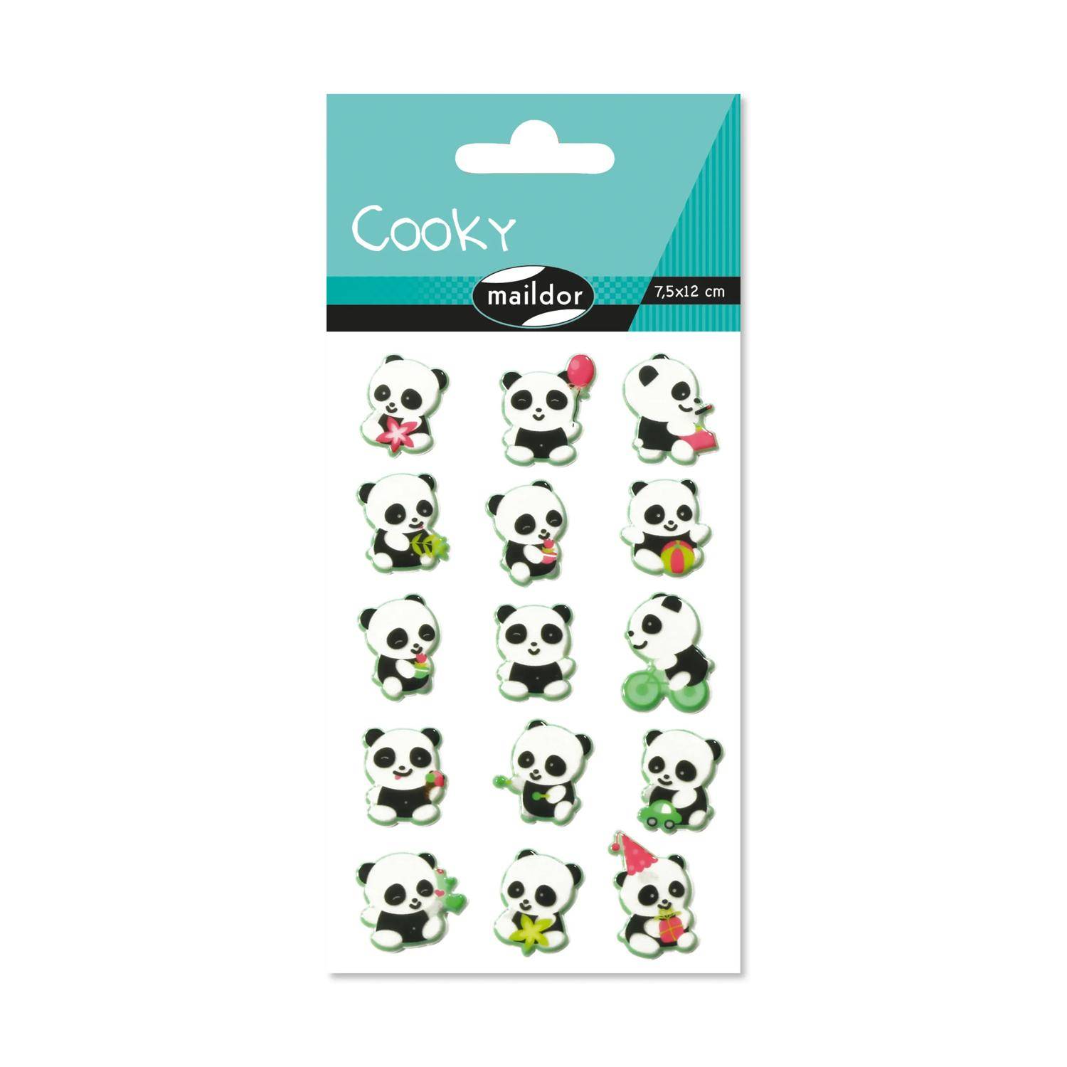 Maildor 10x Cooky, 1 Stickerbogen 7,5x12cm, Pandabär - Mehrfarbig CY016O