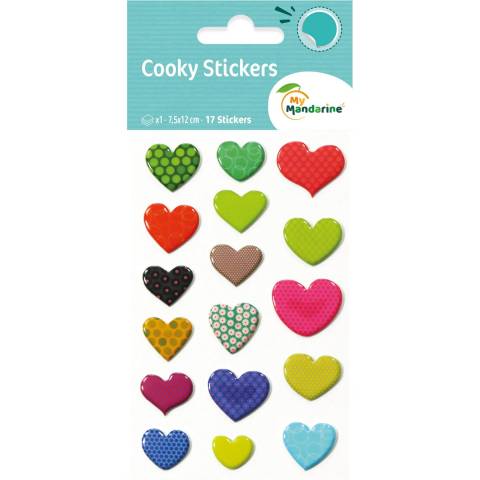 Maildor 10x Cooky, 1 Stickerbogen 7,5x12cm, Gemusterte Herzen Mehrfarbig CY001O