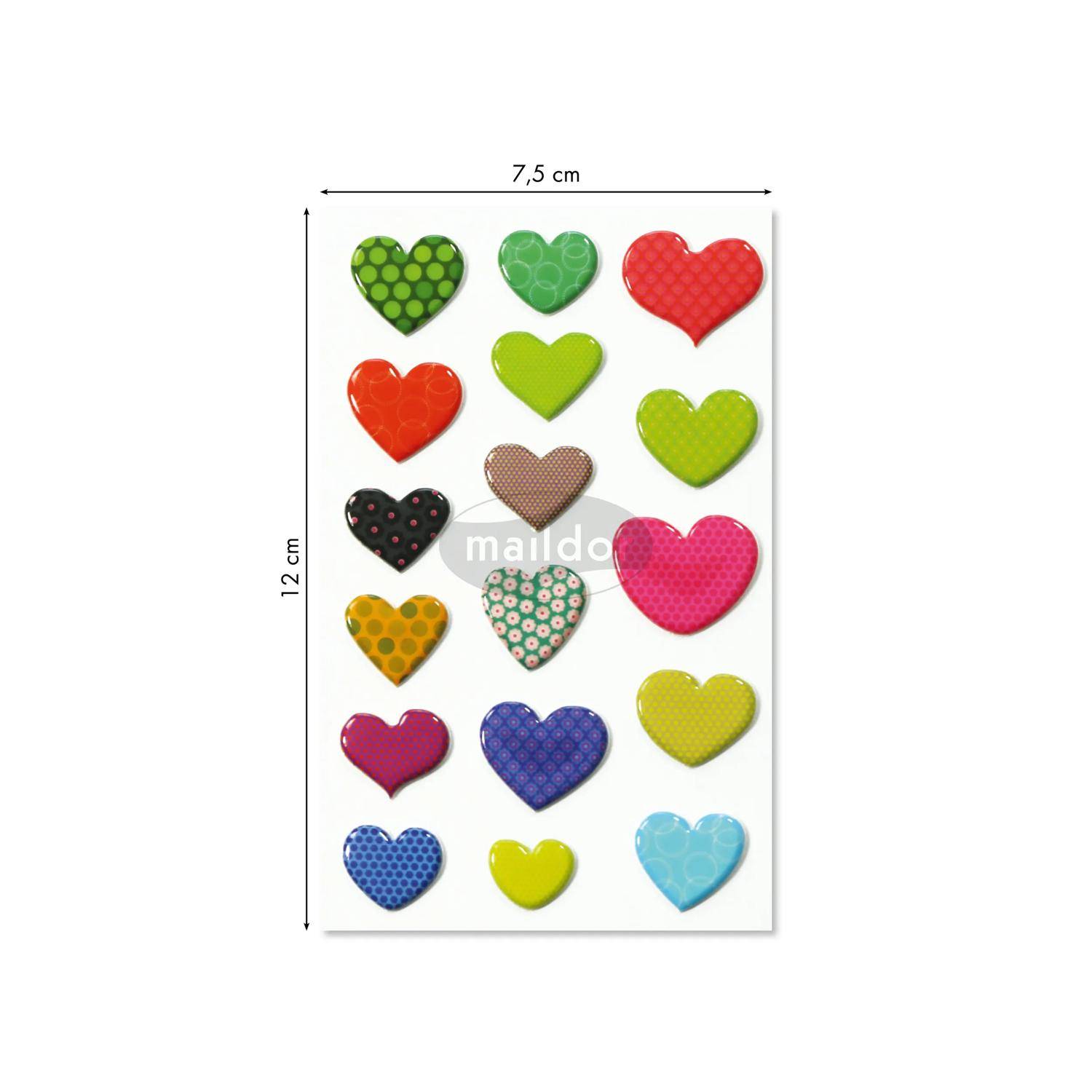 Maildor 10x Cooky, 1 Stickerbogen 7,5x12cm, Gemusterte Herzen Mehrfarbig CY001O
