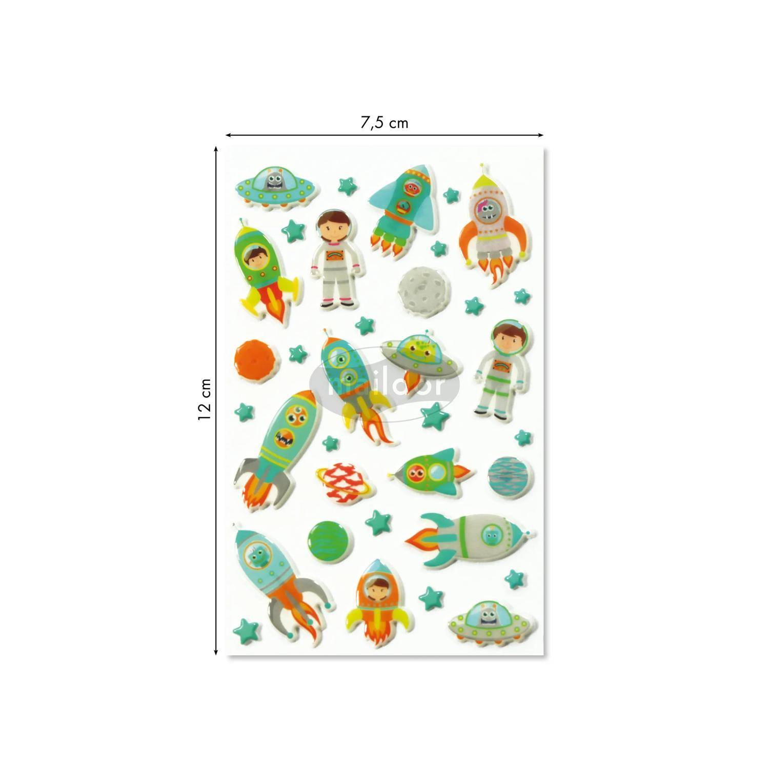 Maildor 10x Cooky, 1 Stickerbogen 7,5x12cm, Weltraumraketen - Mehrfarbig CY005O