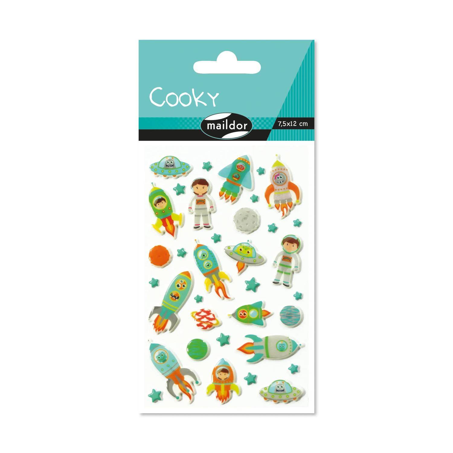 Maildor 10x Cooky, 1 Stickerbogen 7,5x12cm, Weltraumraketen - Mehrfarbig CY005O