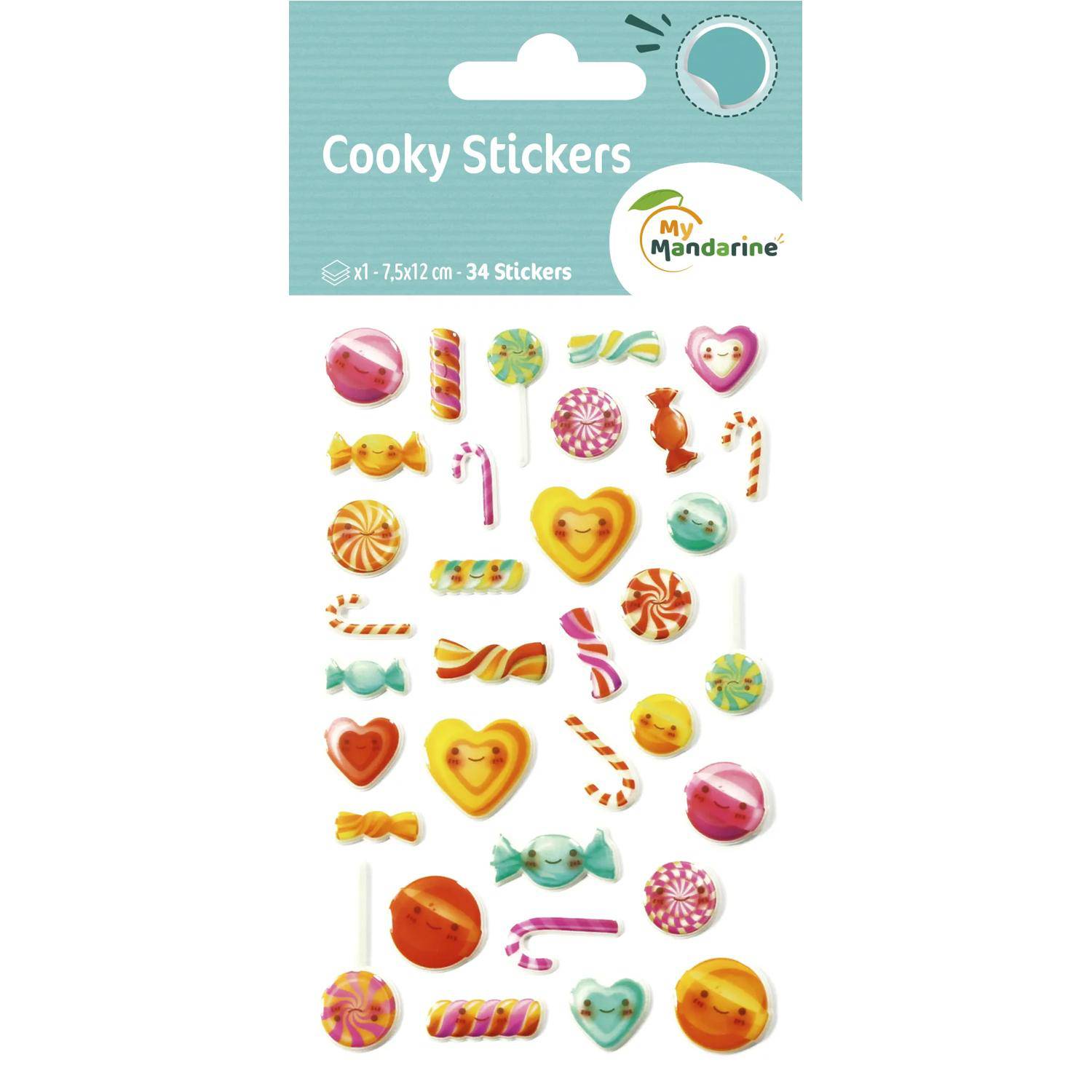 Maildor 10x Cooky, 1 Stickerbogen 7,5x12cm, Kawaï Bonbons - Mehrfarbig CY031O