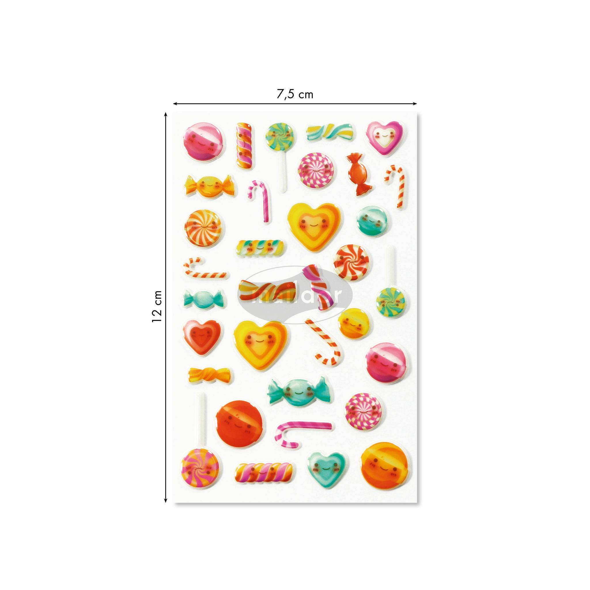 Maildor 10x Cooky, 1 Stickerbogen 7,5x12cm, Kawaï Bonbons - Mehrfarbig CY031O