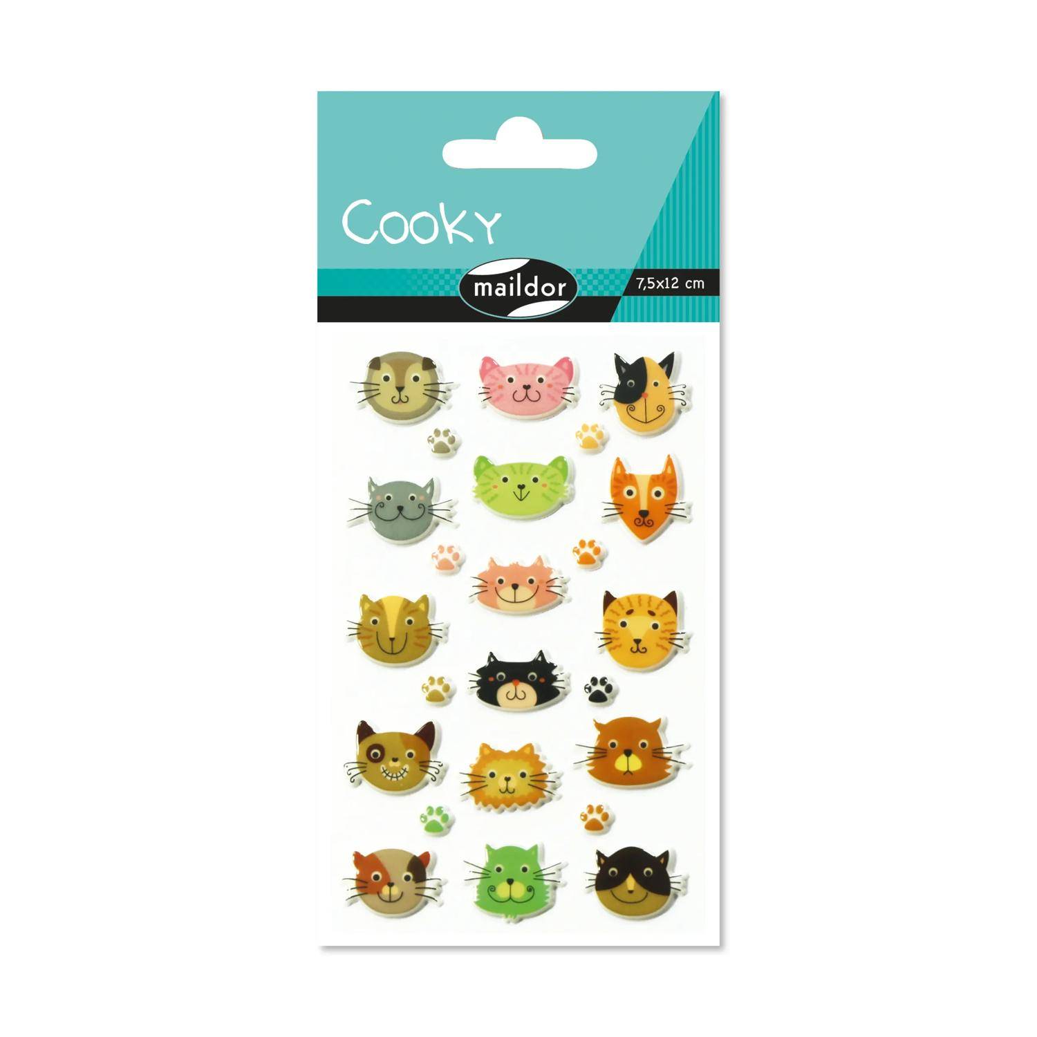 Maildor 10x Cooky, 1 Stickerbogen 7,5x12cm, Katzenköpfe - Mehrfarbig CY032O