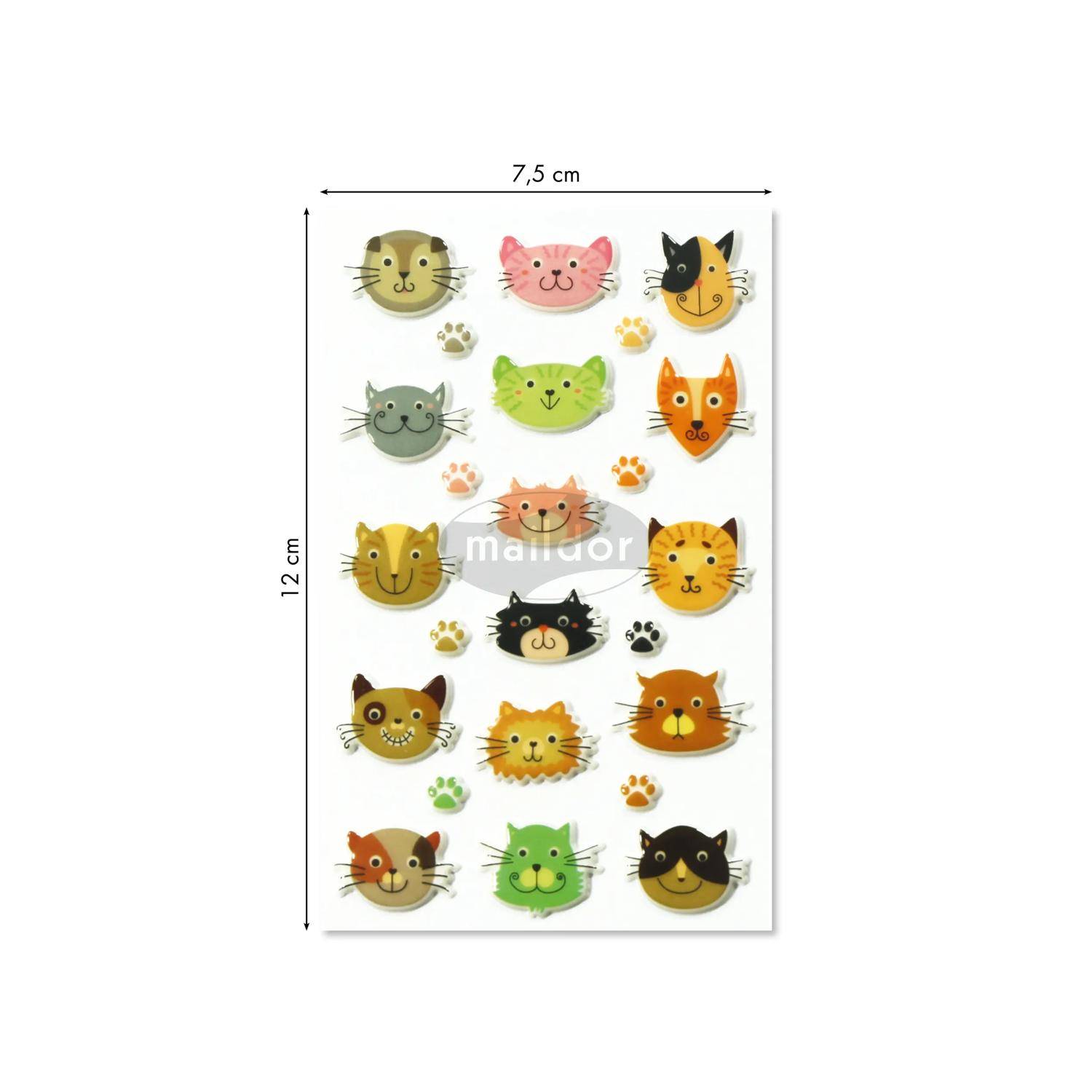 Maildor 10x Cooky, 1 Stickerbogen 7,5x12cm, Katzenköpfe - Mehrfarbig CY032O