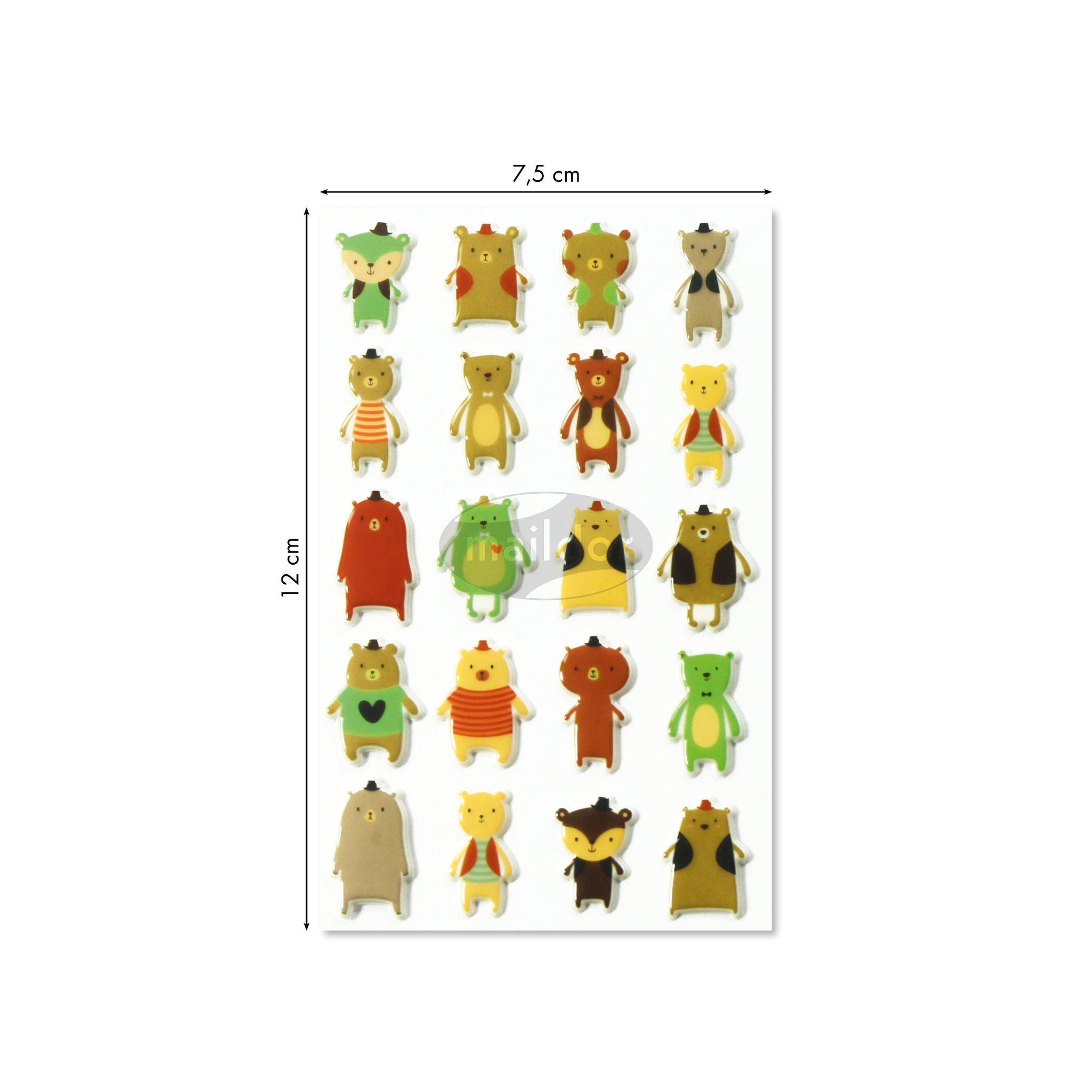 Maildor 10x Cooky, 1 Stickerbogen 7,5x12cm, Bär - Mehrfarbig CY036O