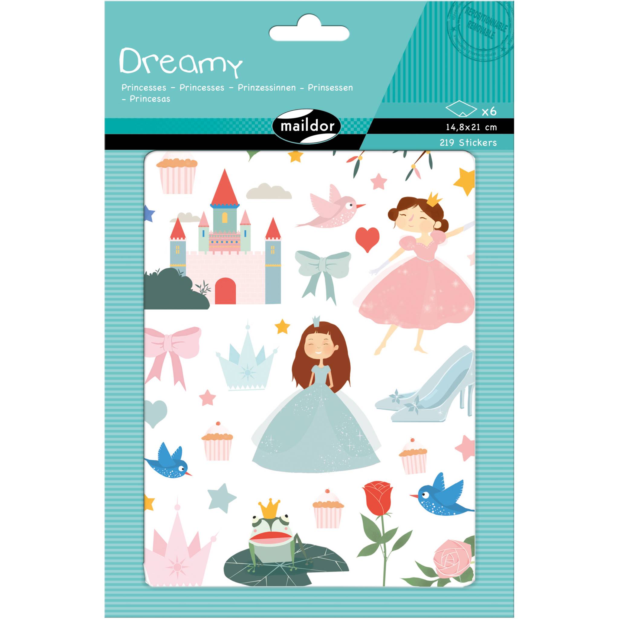 Maildor 10x Dreamy, 6 Stickerbogen 14,8x21cm, Prinzessinnen - Mehrfarbig AE134O