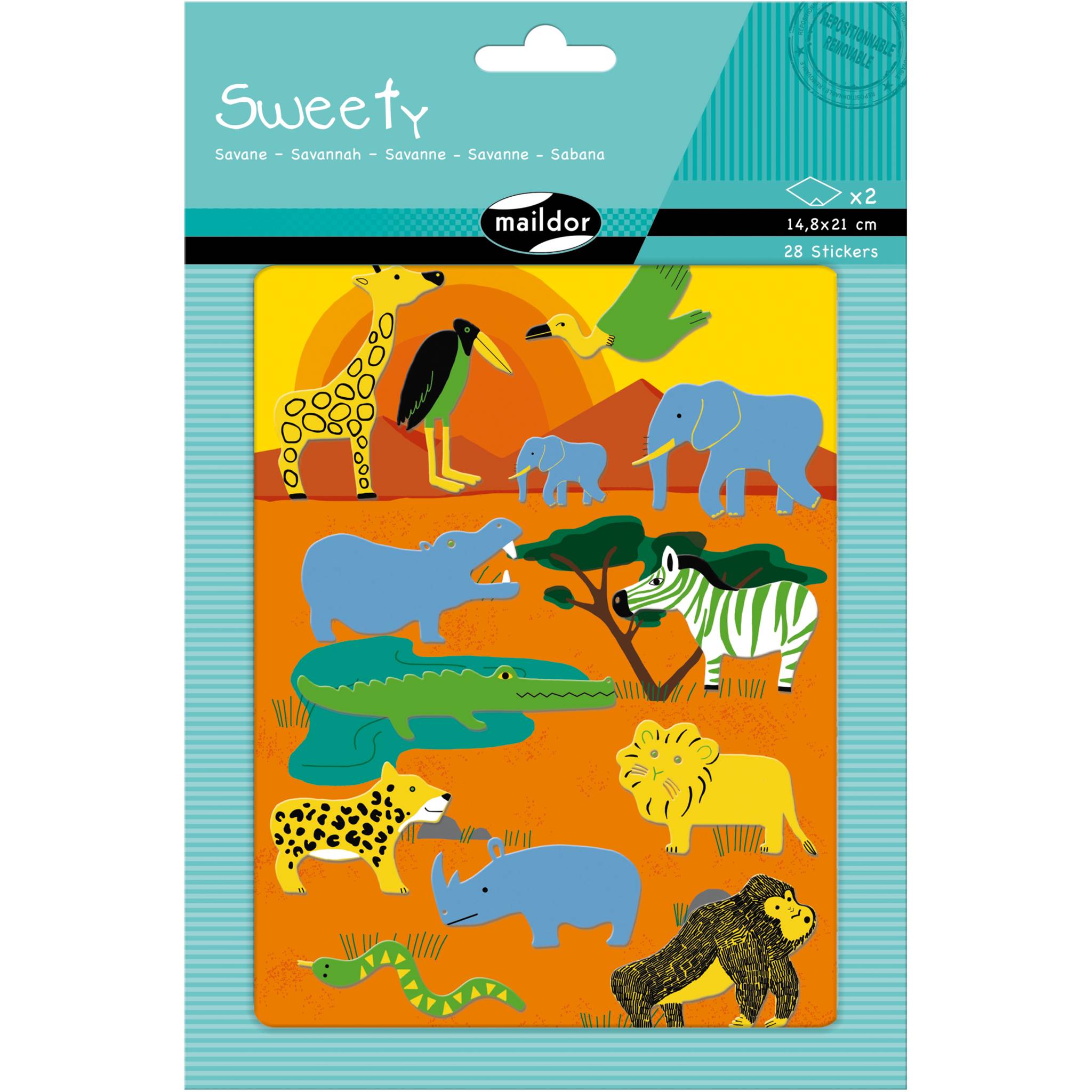 Maildor 10x Sweety, 2 Stickerbogen 14,8x21cm, Savanne - Mehrfarbig AE131O