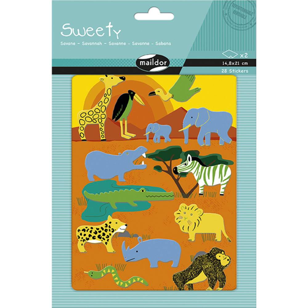 Maildor 10x Sweety, 2 Stickerbogen 14,8x21cm, Savanne - Mehrfarbig AE131O