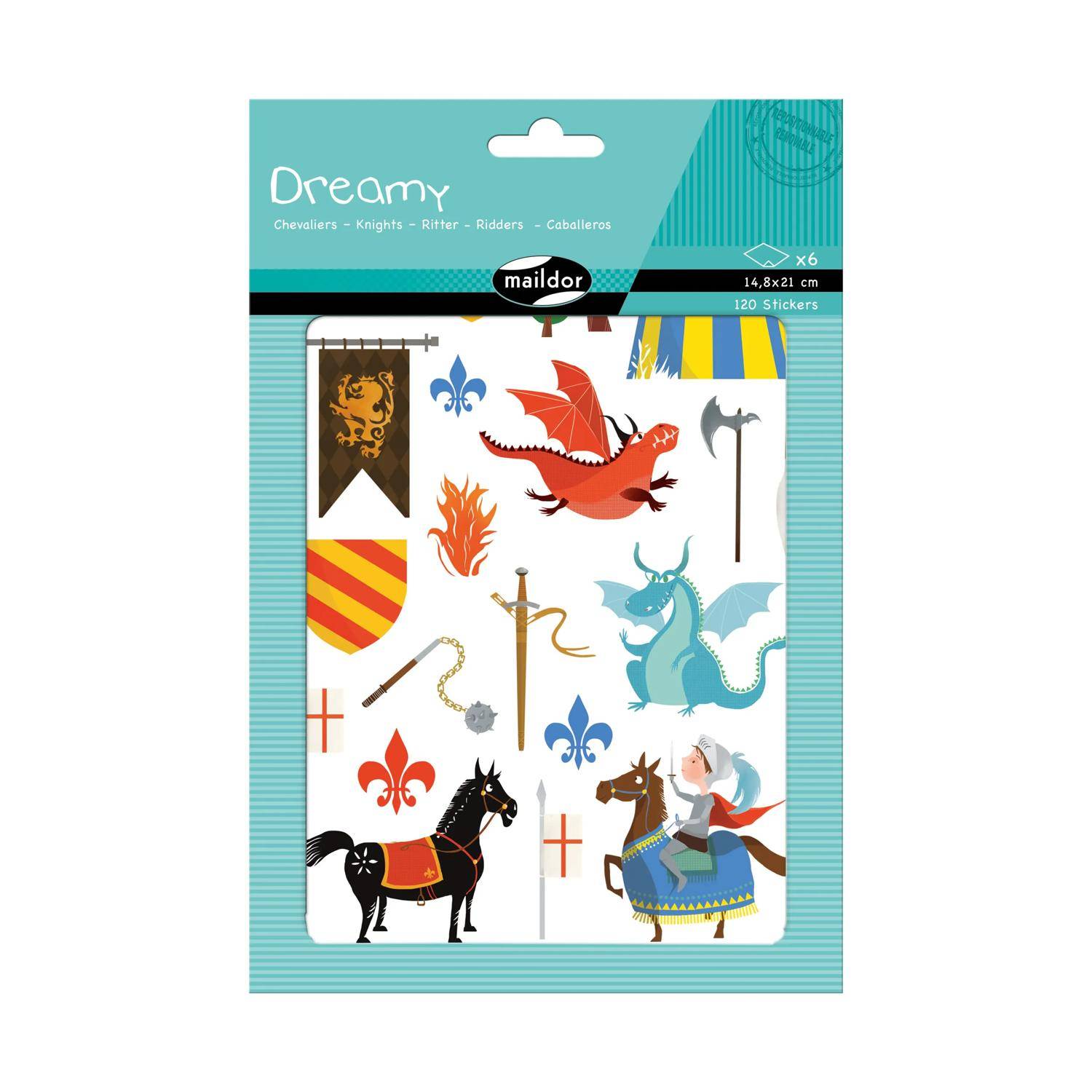 Maildor 10x Dreamy, 6 Stickerbogen 14,8x21cm, Ritter - Mehrfarbig AE135O