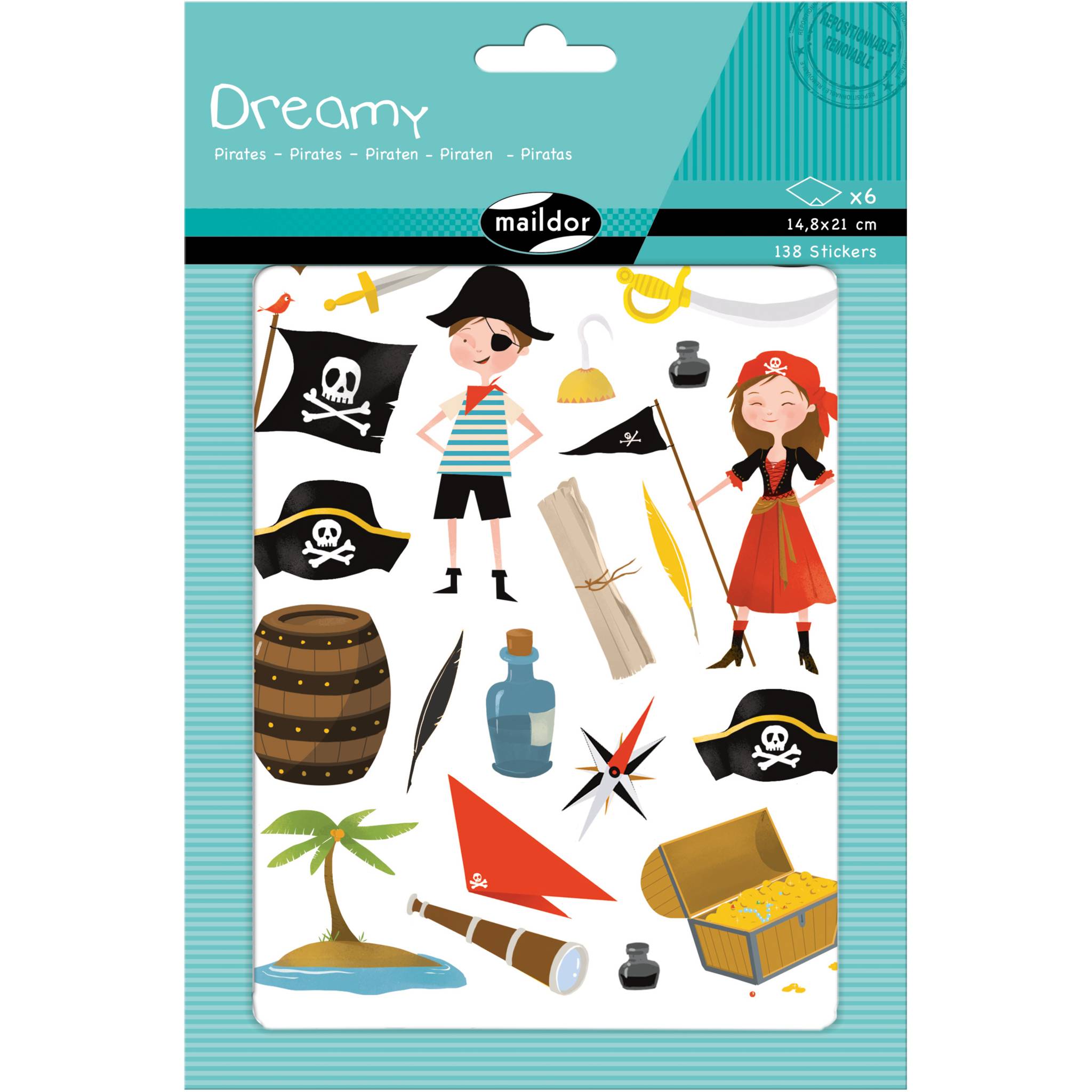 Maildor 10x Dreamy, 6 Stickerbogen 14,8x21cm, Piraten - Mehrfarbig AE136O