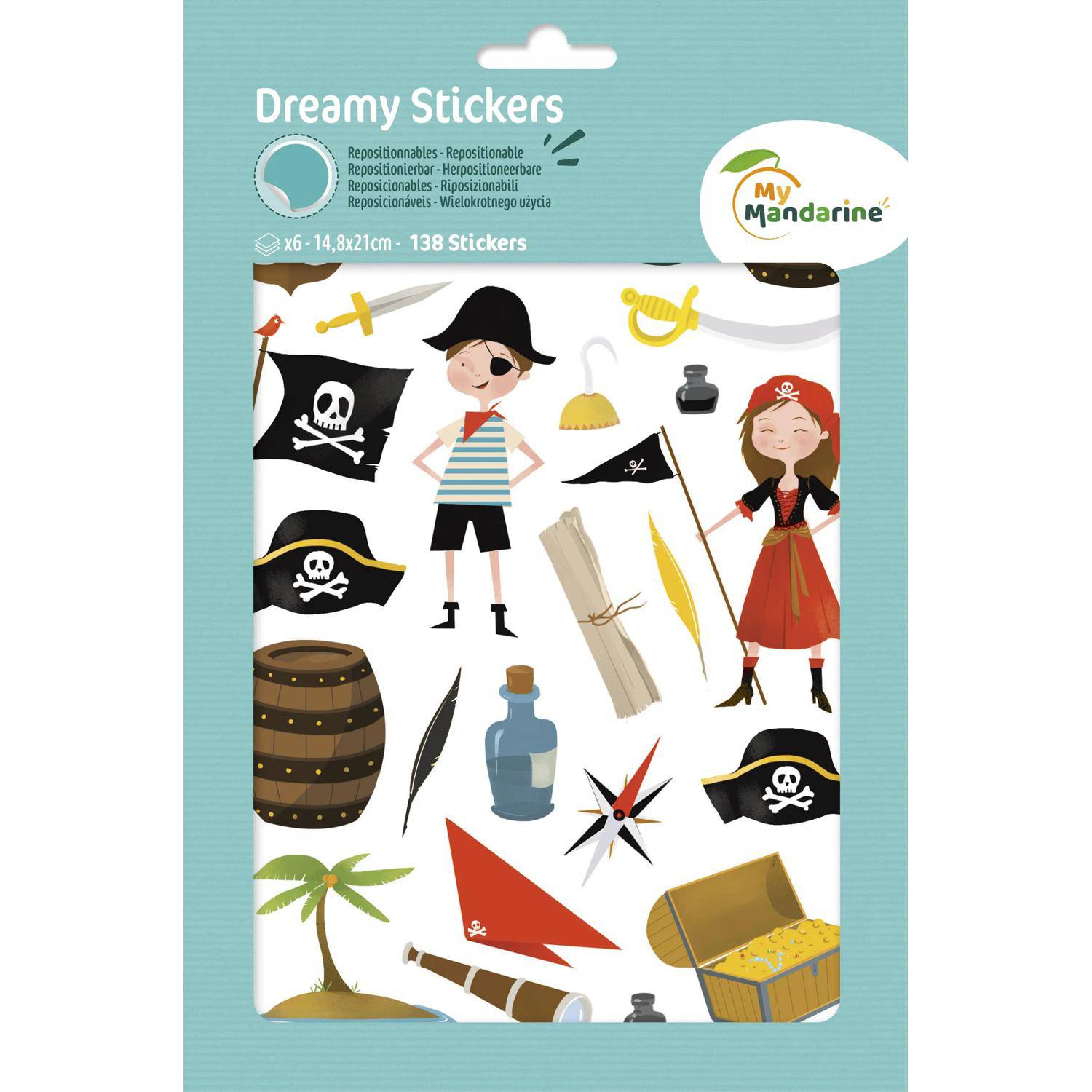 Maildor 10x Dreamy, 6 Stickerbogen 14,8x21cm, Piraten - Mehrfarbig AE136O