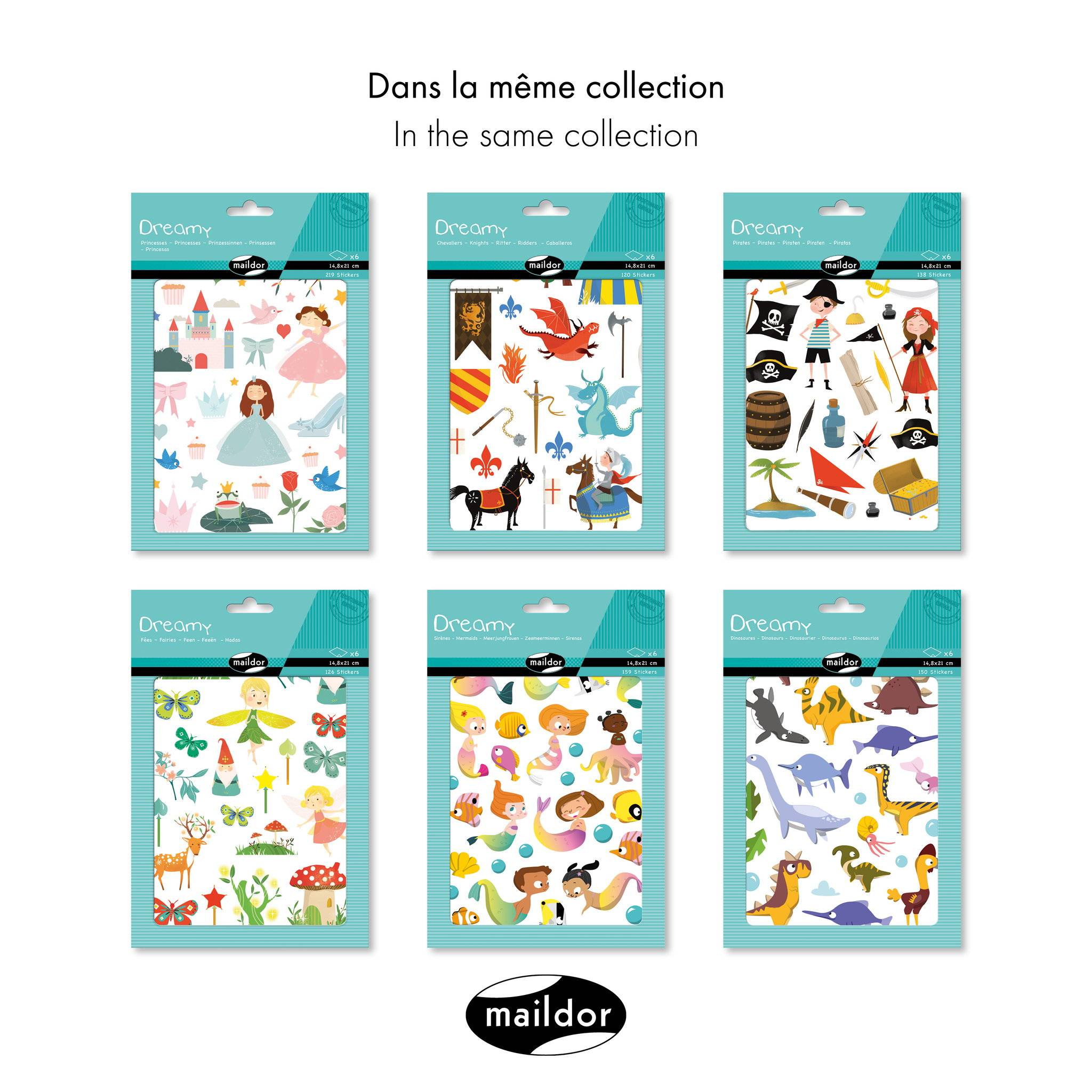 Maildor 10x Dreamy, 6 Stickerbogen 14,8x21cm, Dinosaurier - Mehrfarbig AE205C