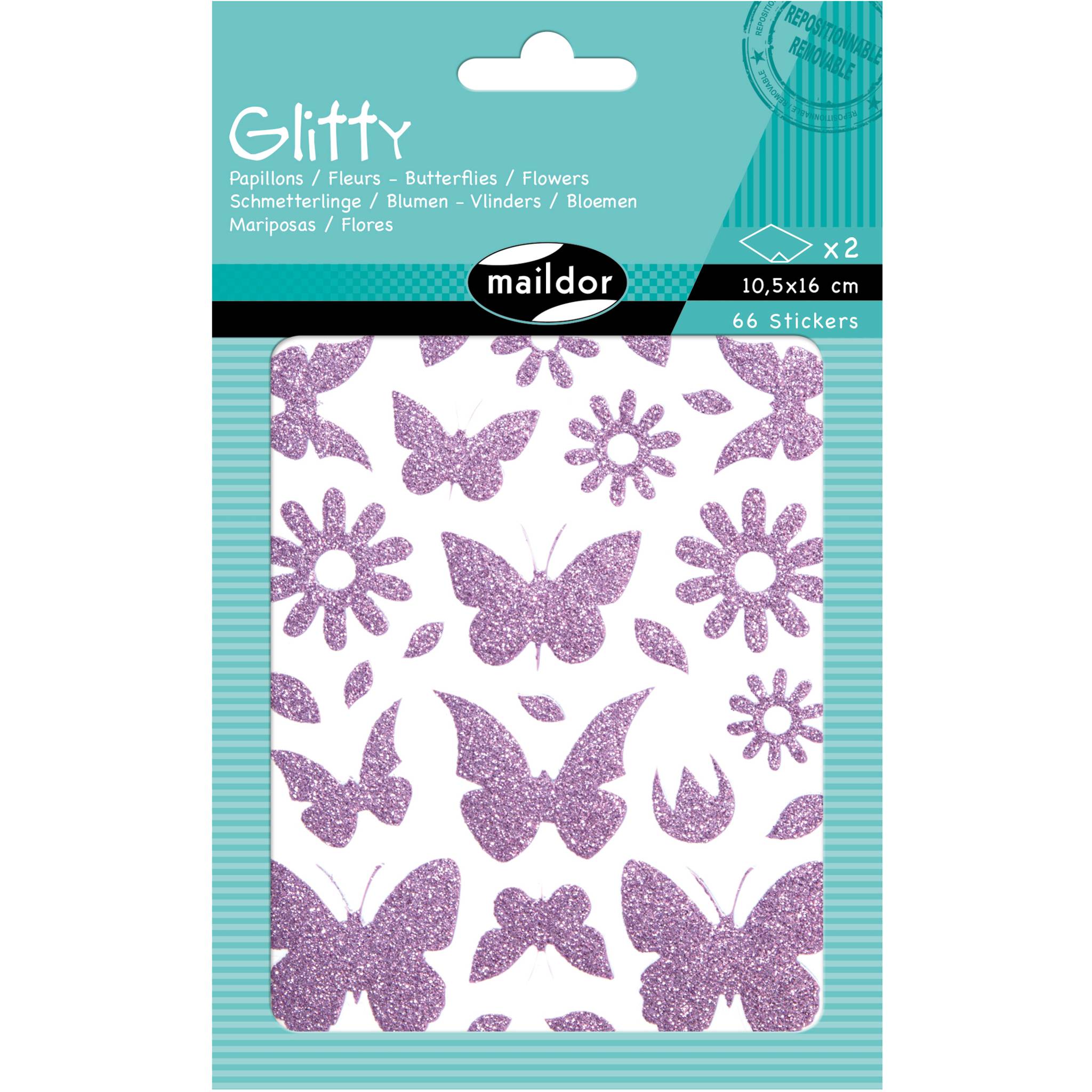 Maildor 10x Sticker Glitty A6 2 Bogen 10,5x16 cm violett - AE101O