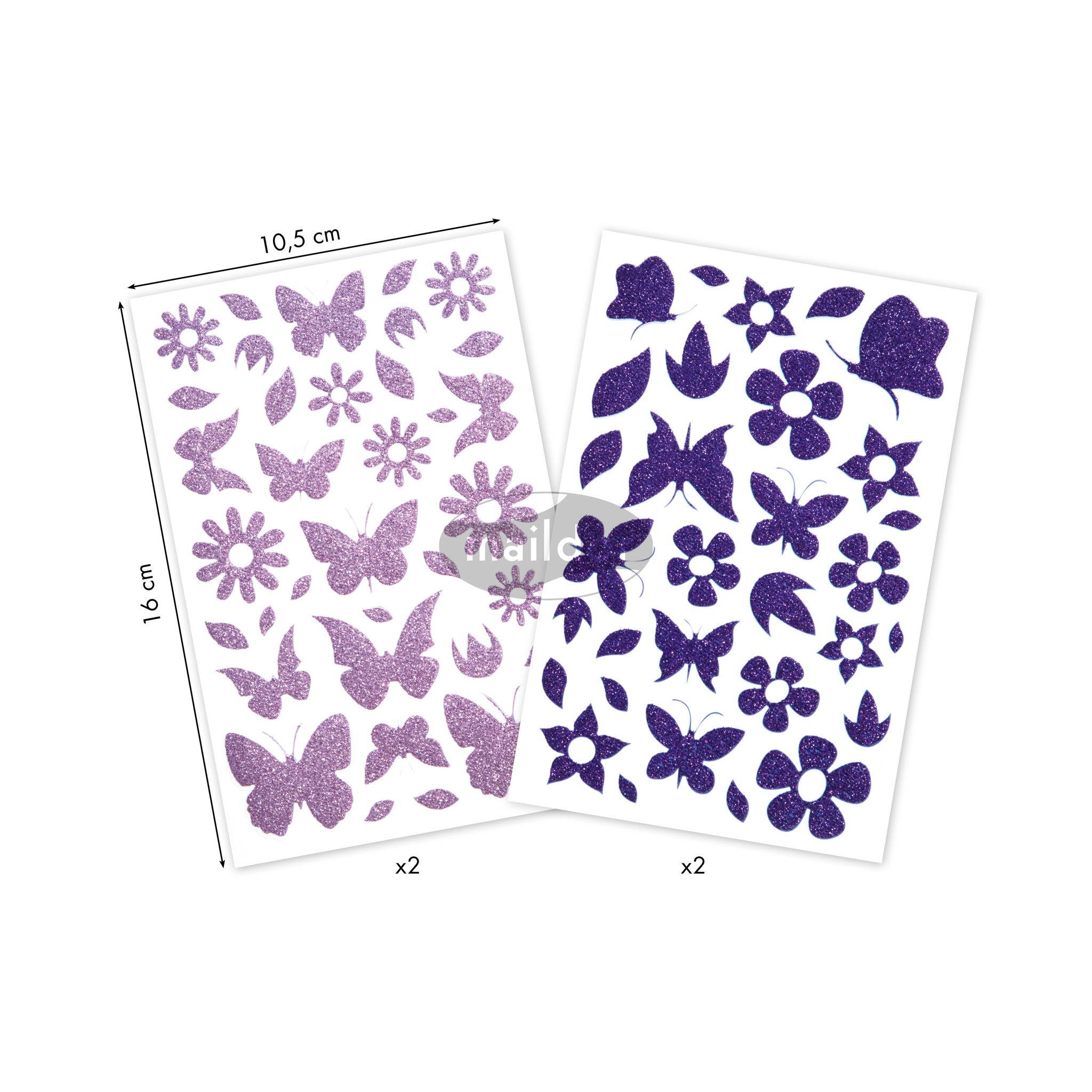 Maildor 10x Sticker Glitty A6 2 Bogen 10,5x16 cm violett - AE101O