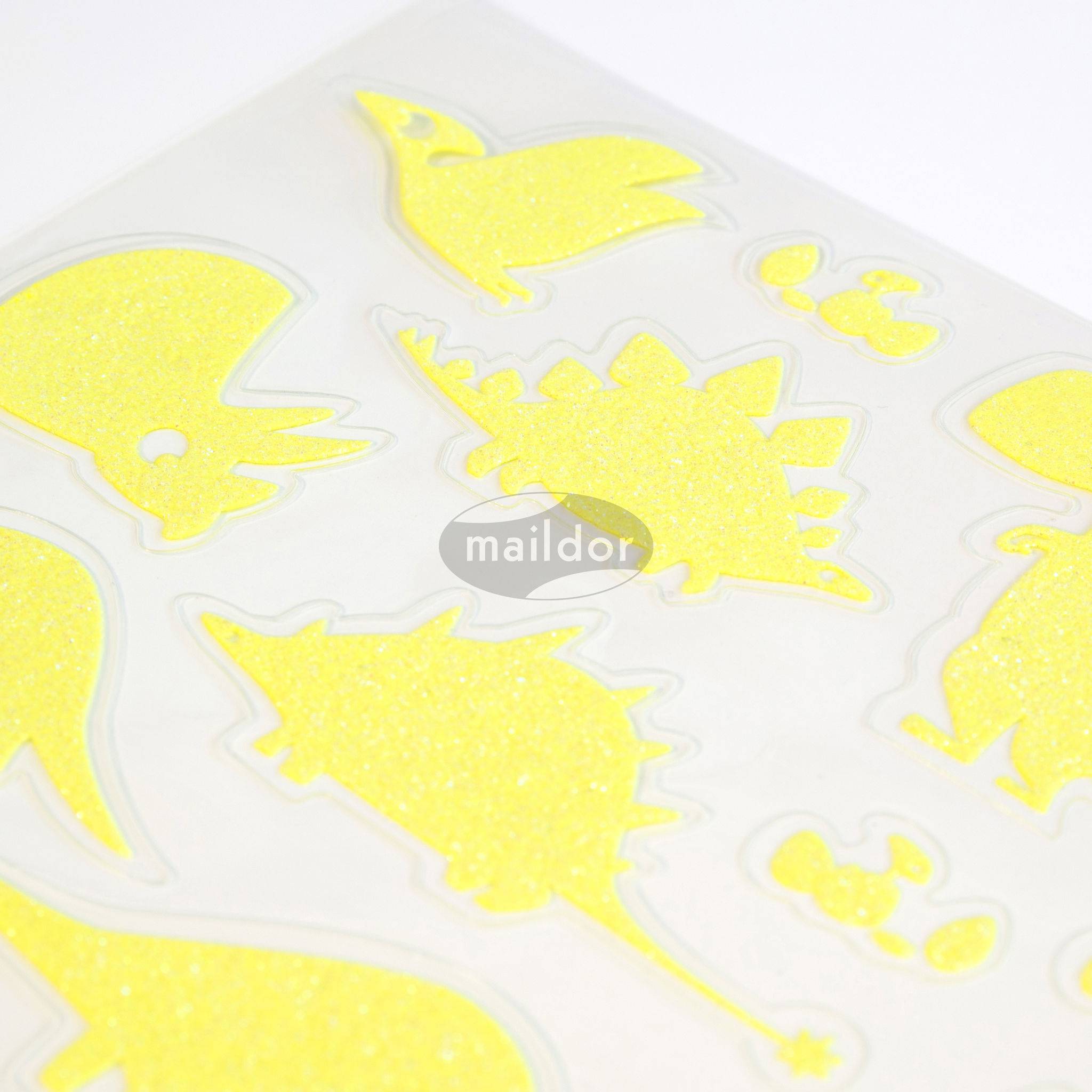 Maildor 10x Phospho' Stick, 2 Stickerbogen 14,8x21cm Dinosaurier Neongelb AE105O