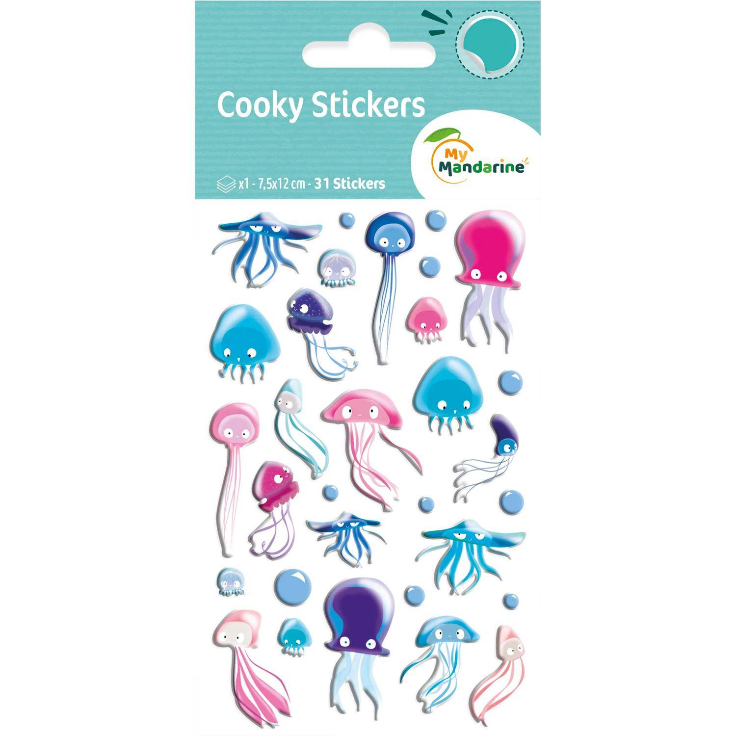 Maildor 10x Cooky, 1 Stickerbogen 7,5x12cm, Quallen - Mehrfarbig CY099C