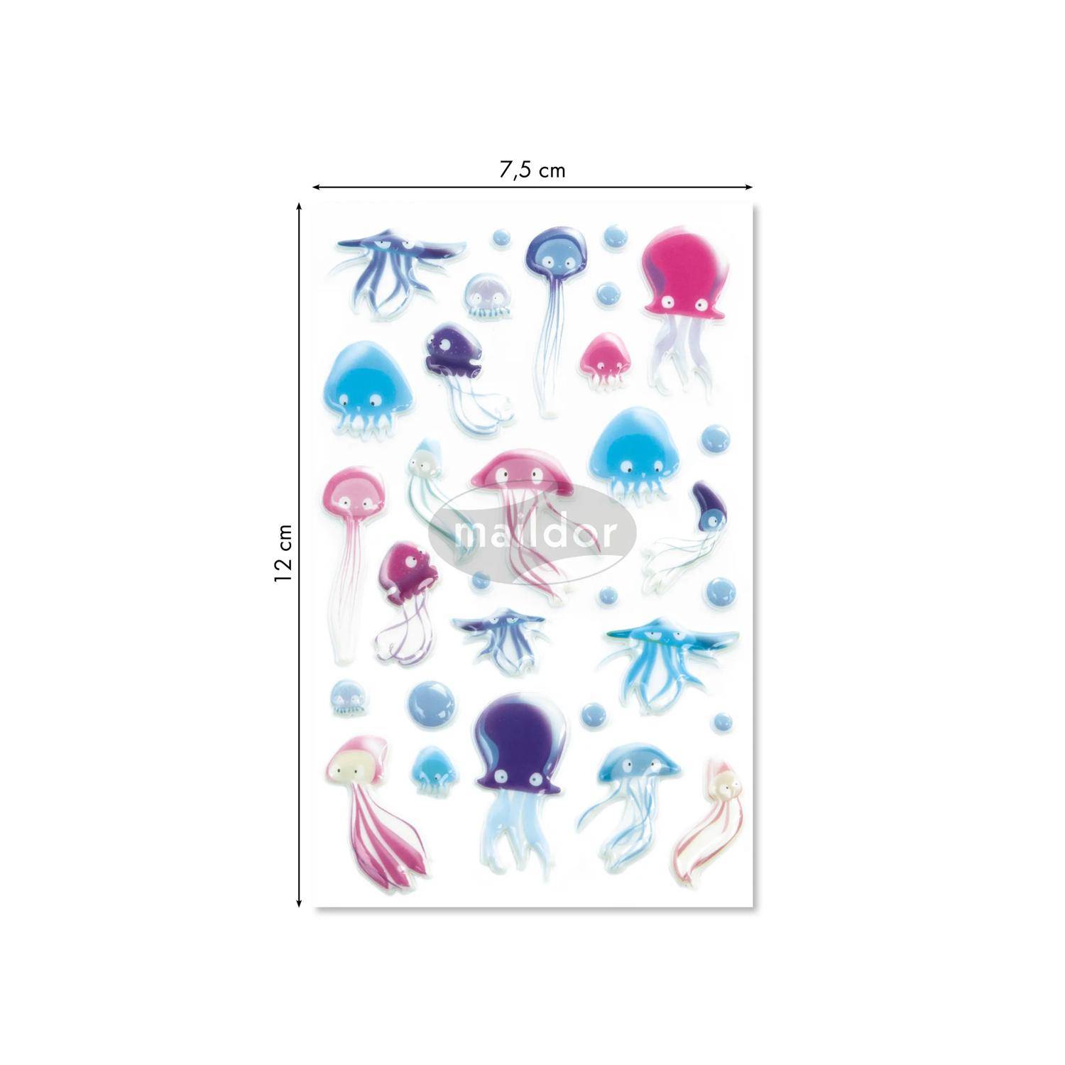 Maildor 10x Cooky, 1 Stickerbogen 7,5x12cm, Quallen - Mehrfarbig CY099C