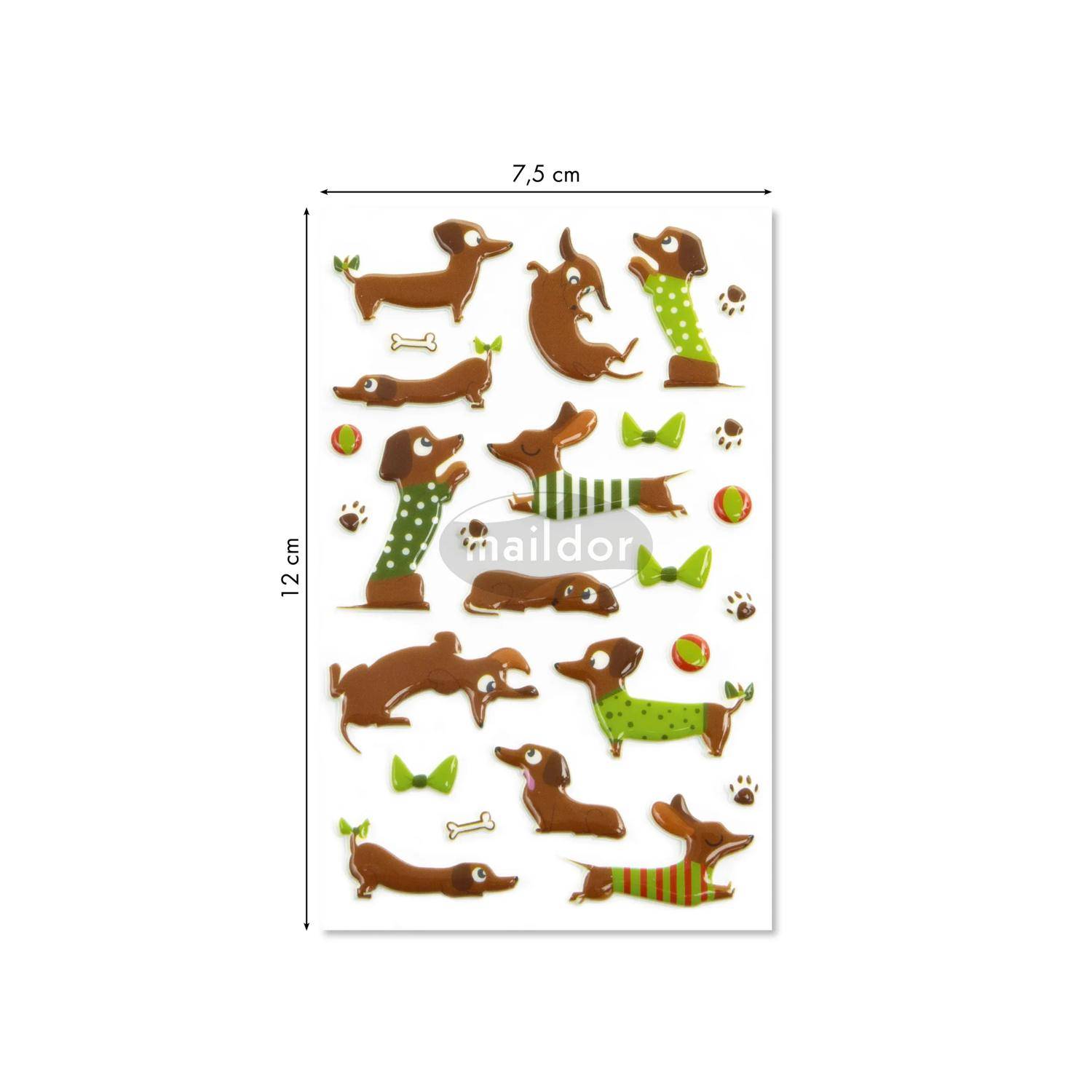 Maildor 10x Cooky, 1 Stickerbogen 7,5x12cm, Dackel - Mehrfarbig CY097C