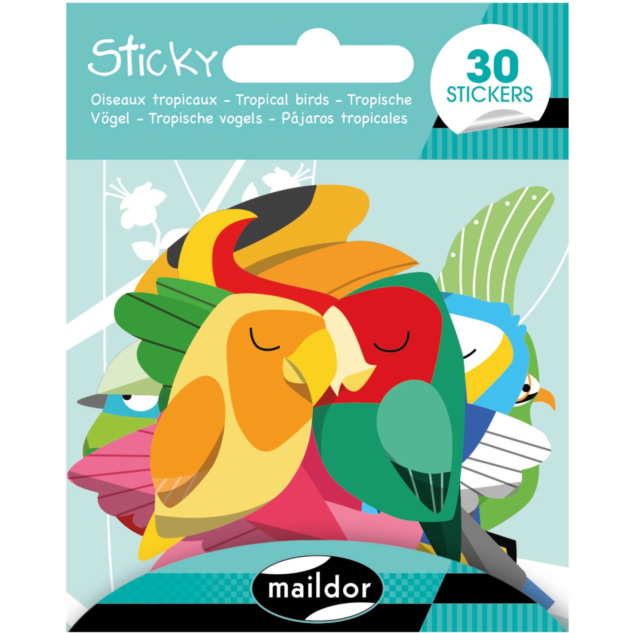 Maildor 10x Sticky, Tropische Vögel, 30 Sticker - Mehrfarbig AE178C