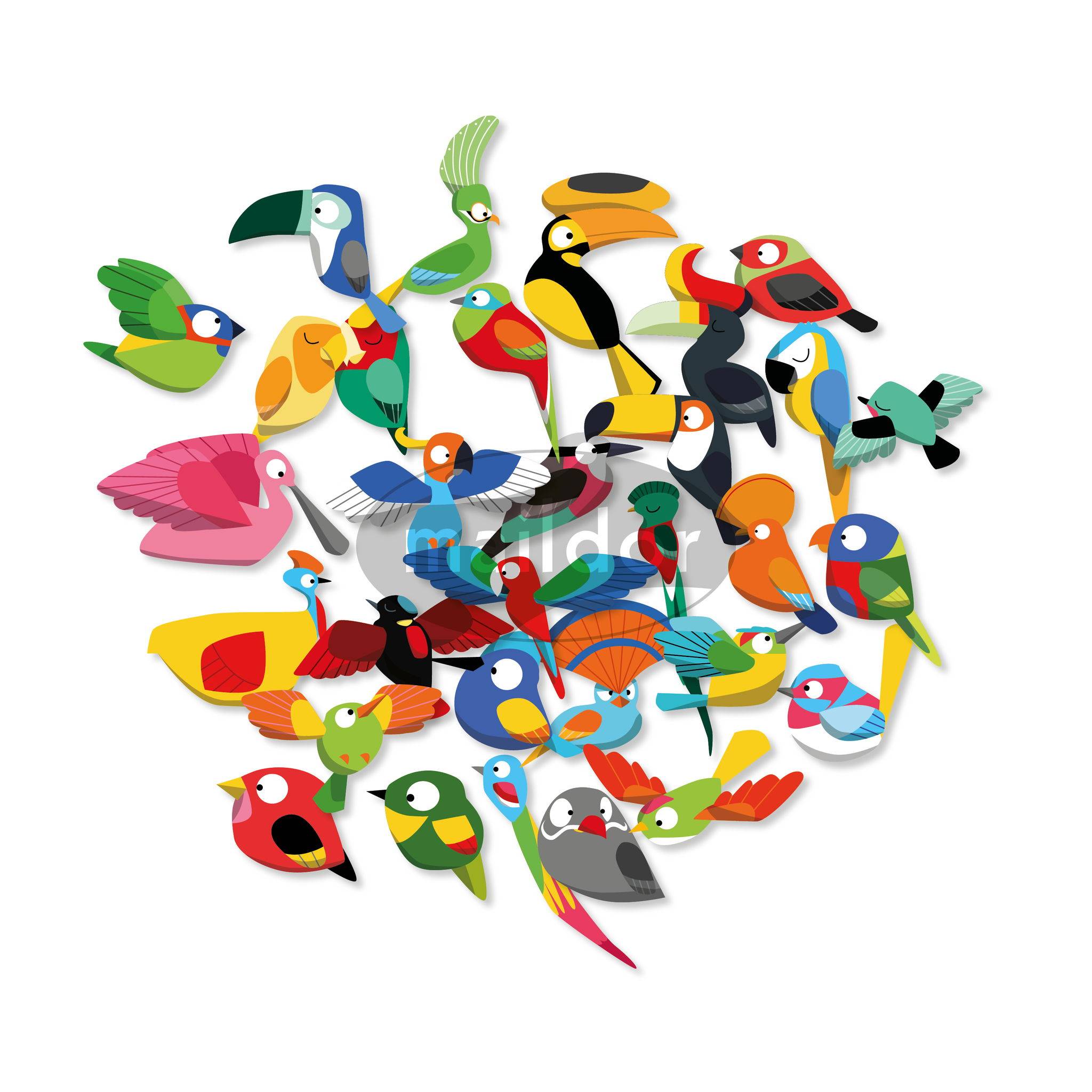 Maildor 10x Sticky, Tropische Vögel, 30 Sticker - Mehrfarbig AE178C