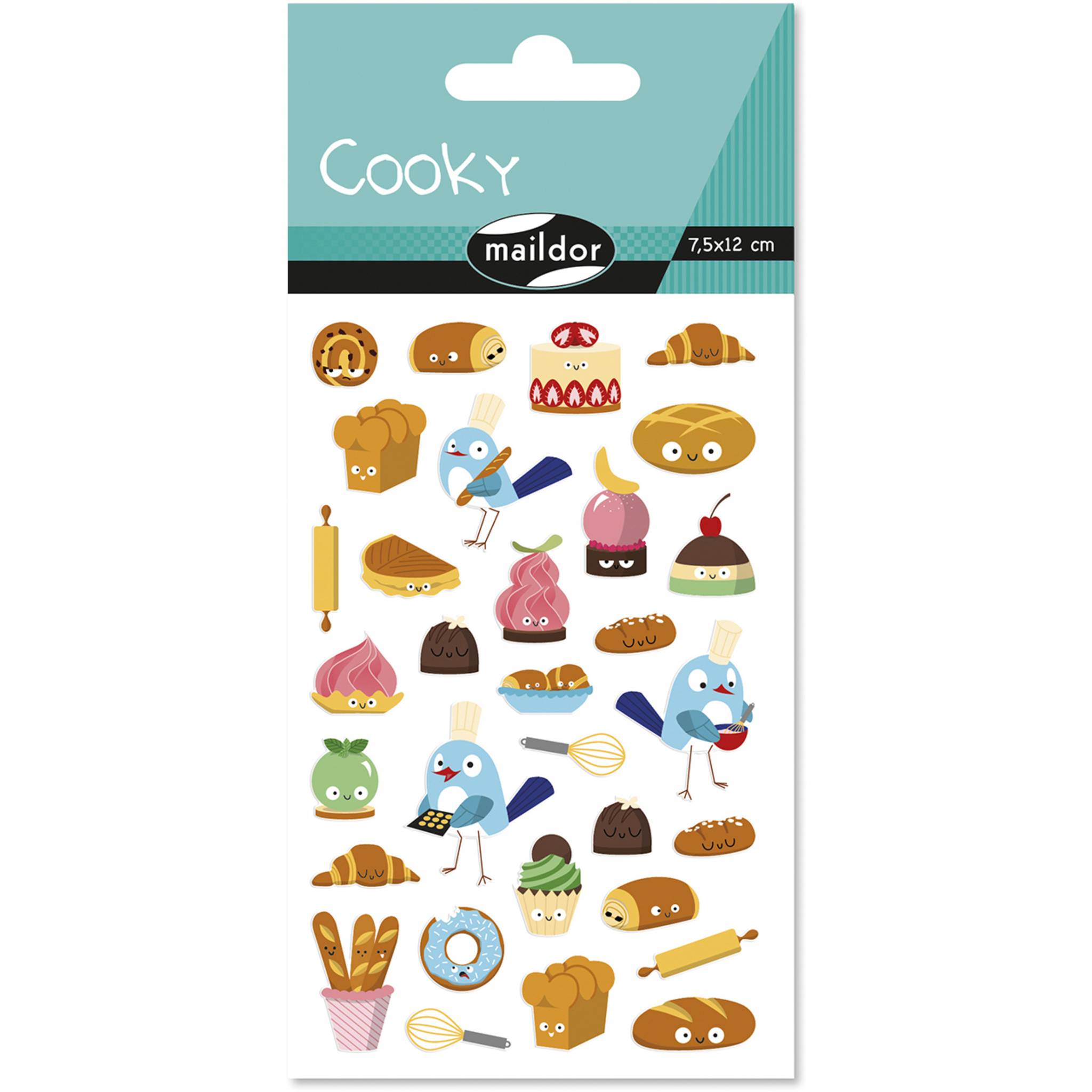 Maildor 10x Cooky, 1 Stickerbogen 7,5x12cm, Gebäck - Mehrfarbig CY155C