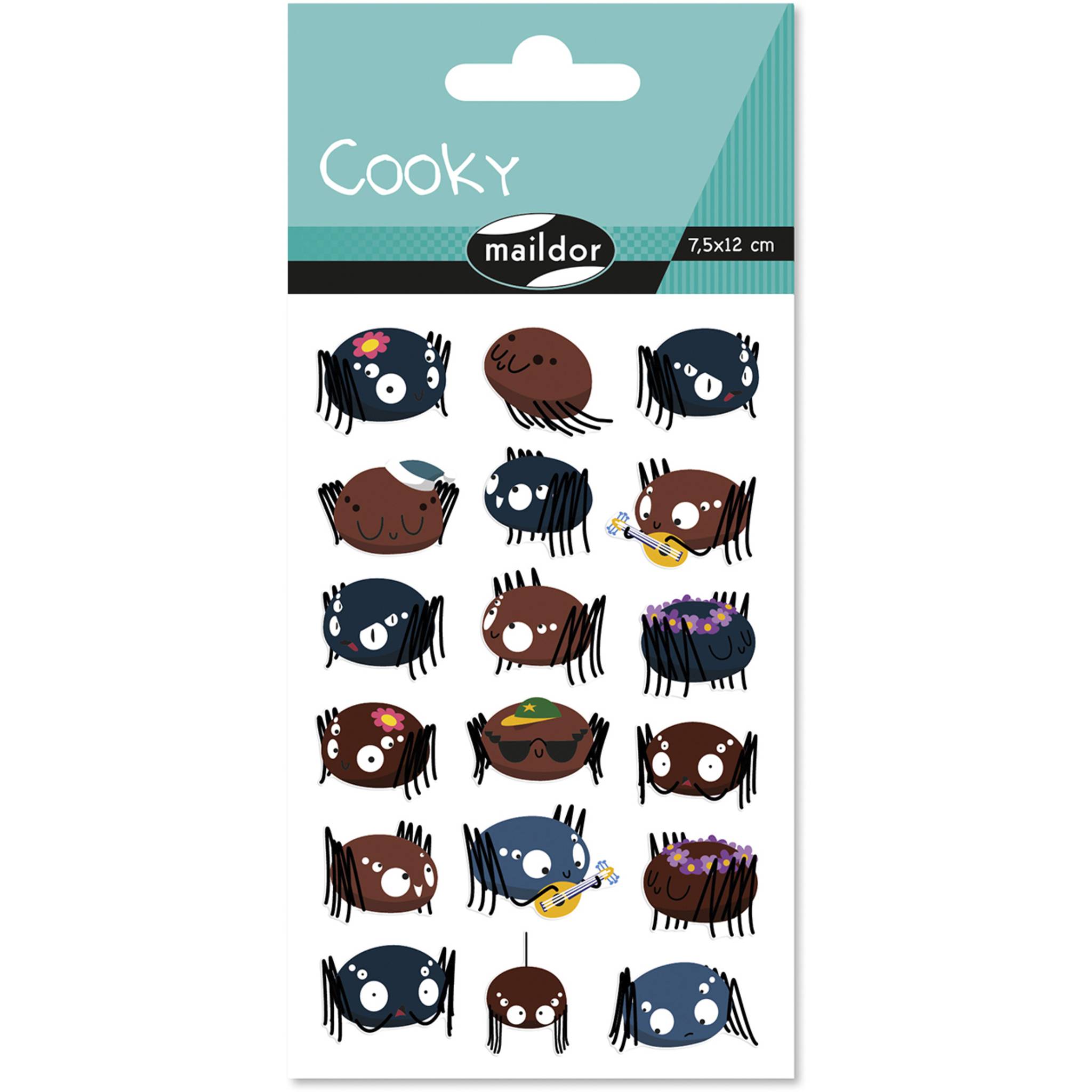 Maildor 10x Cooky, 1 Stickerbogen 7,5x12cm, Spinnen - Mehrfarbig CY154C