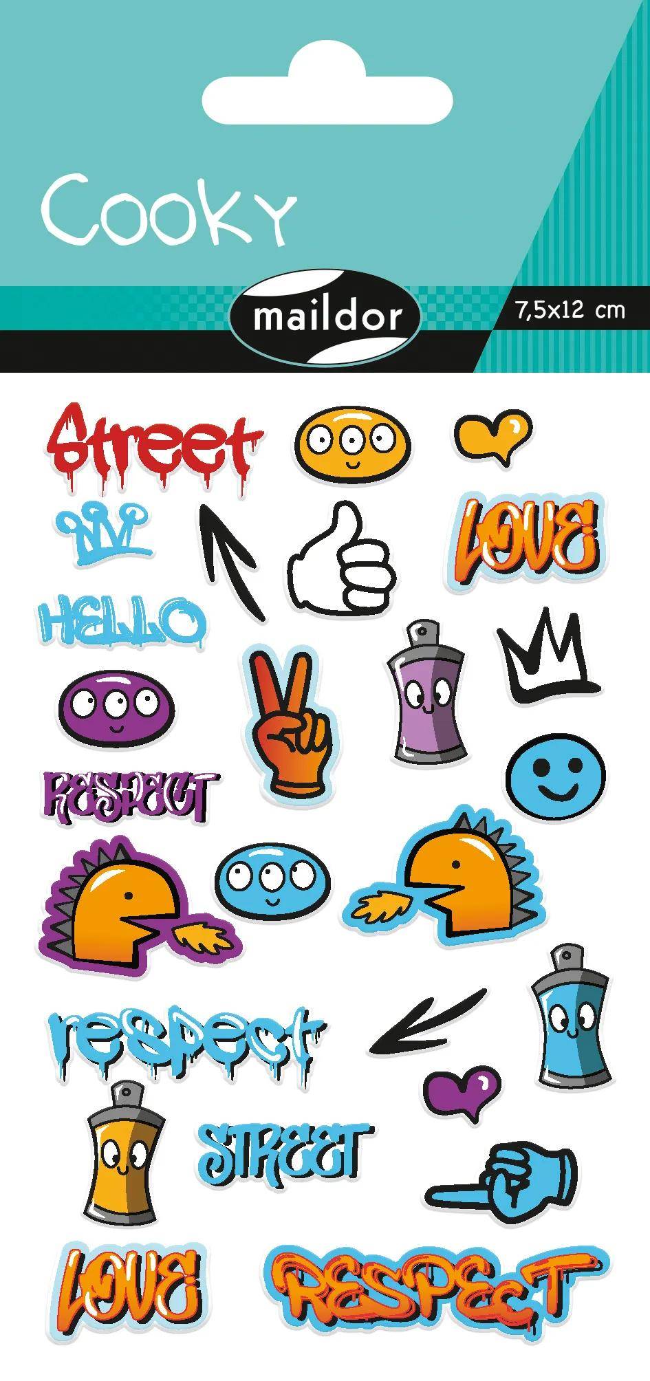 Maildor 10x Cooky, 1 Stickerbogen 7,5x12cm, Graffiti - Mehrfarbig CY151C