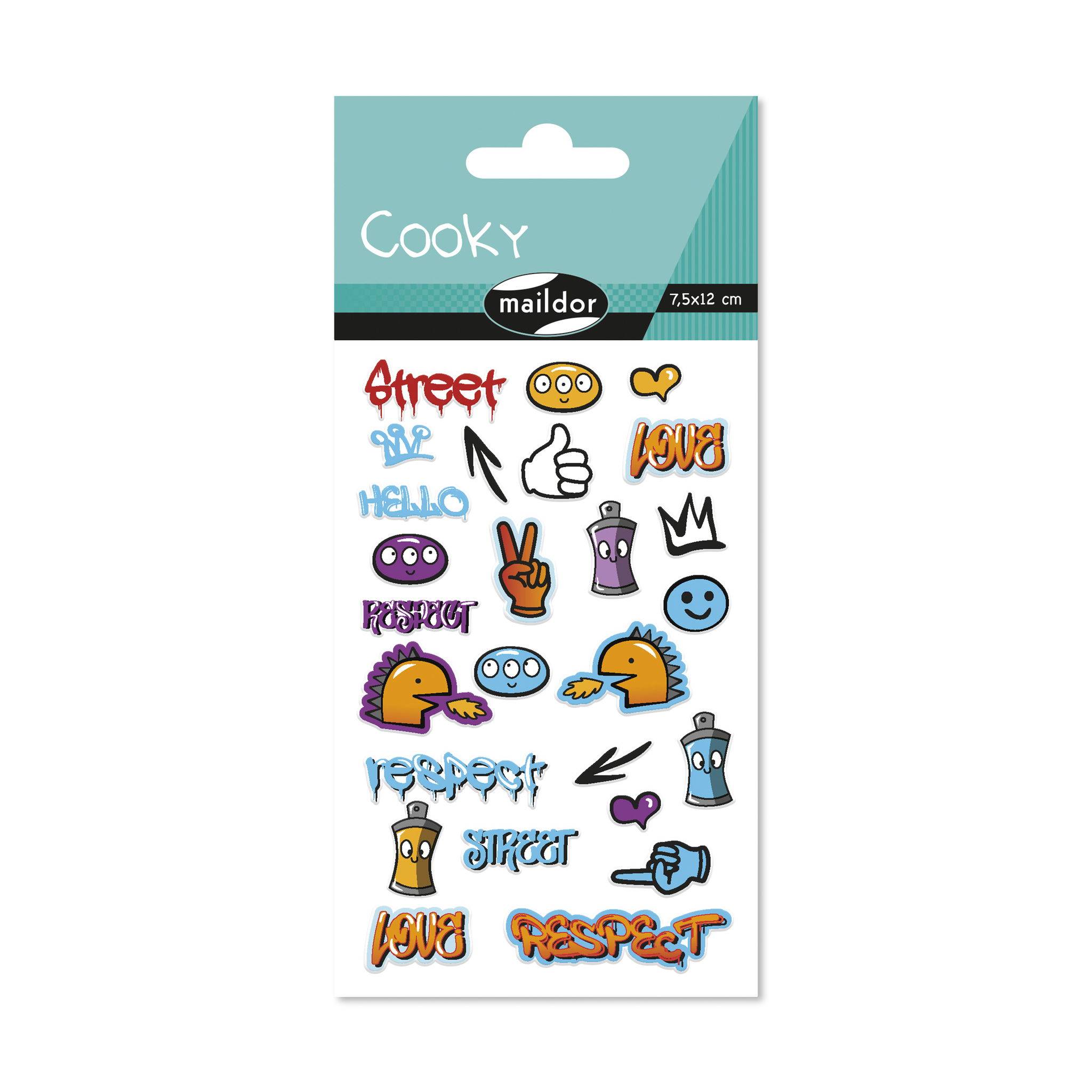 Maildor 10x Cooky, 1 Stickerbogen 7,5x12cm, Graffiti - Mehrfarbig CY151C