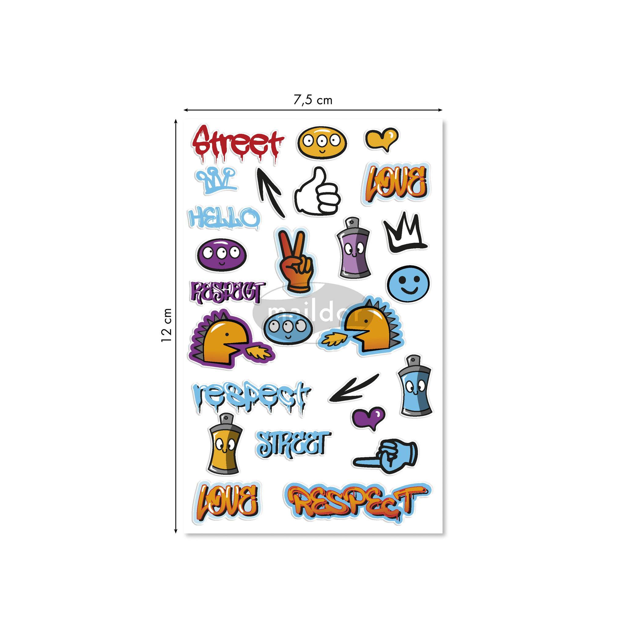 Maildor 10x Cooky, 1 Stickerbogen 7,5x12cm, Graffiti - Mehrfarbig CY151C