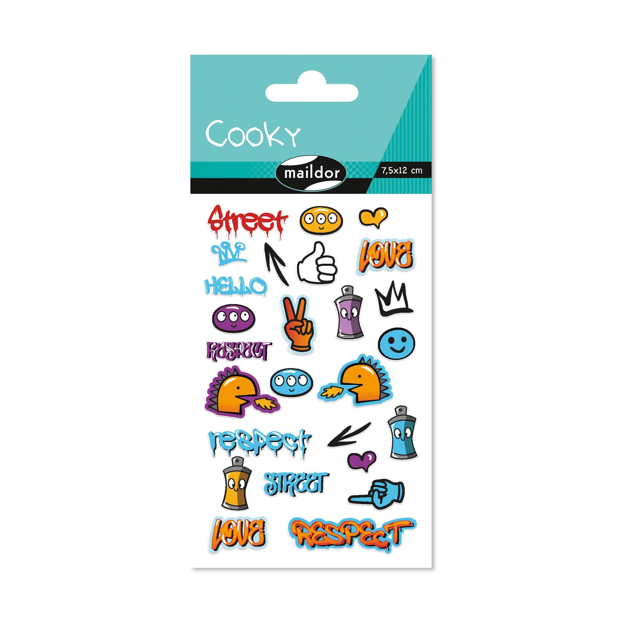 Maildor 10x Cooky, 1 Stickerbogen 7,5x12cm, Graffiti - Mehrfarbig CY151C
