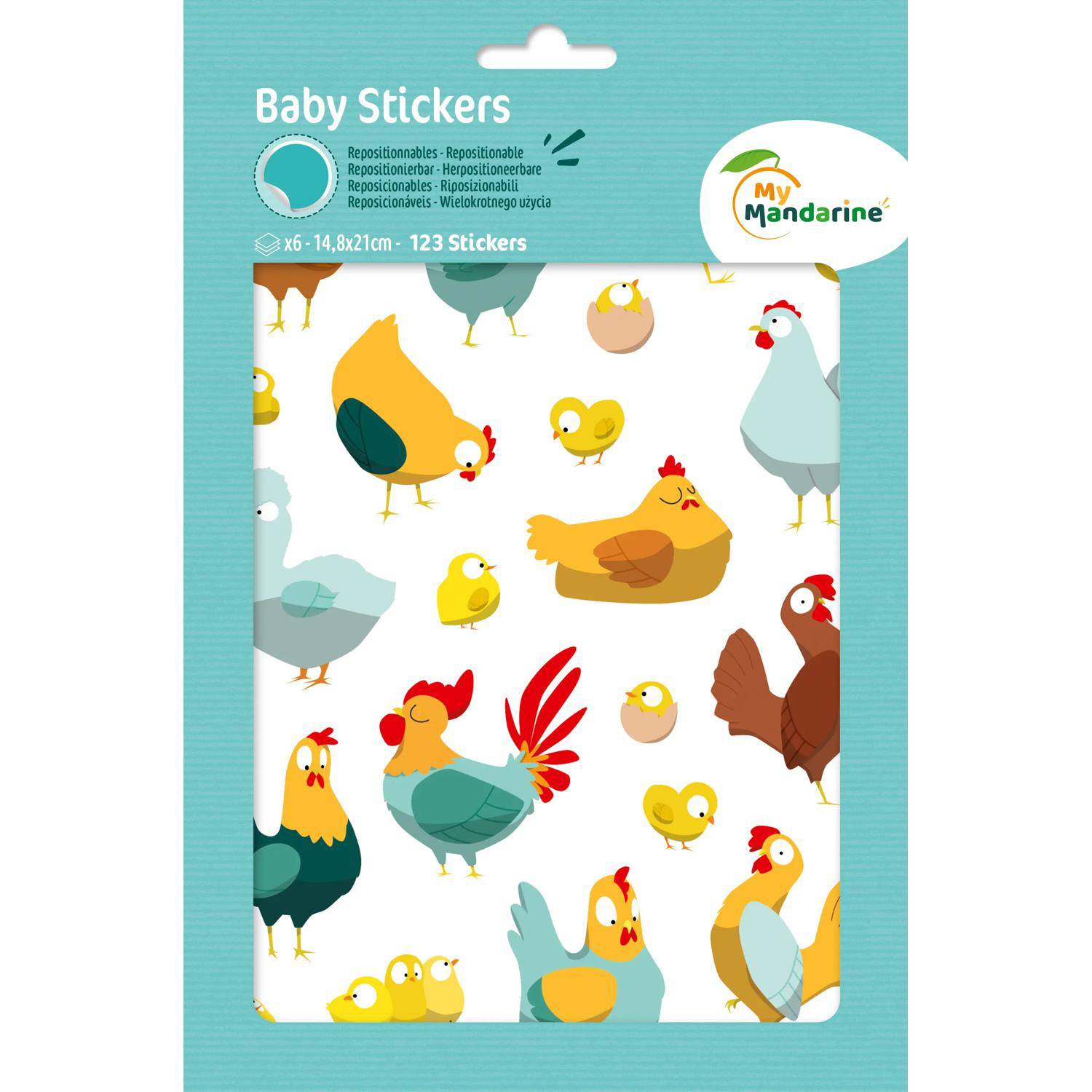 Maildor 10x Baby, 6 Stickerbogen 14,8x21cm, Hühner - Mehrfarbig AE211C