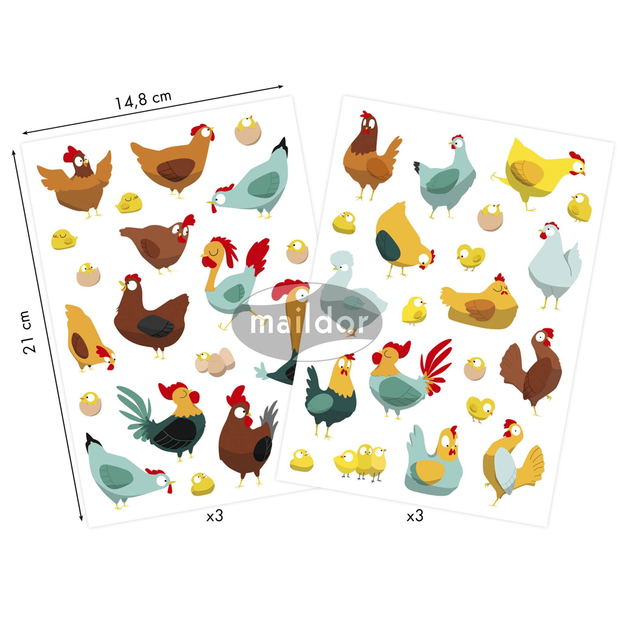 Maildor 10x Baby, 6 Stickerbogen 14,8x21cm, Hühner - Mehrfarbig AE211C