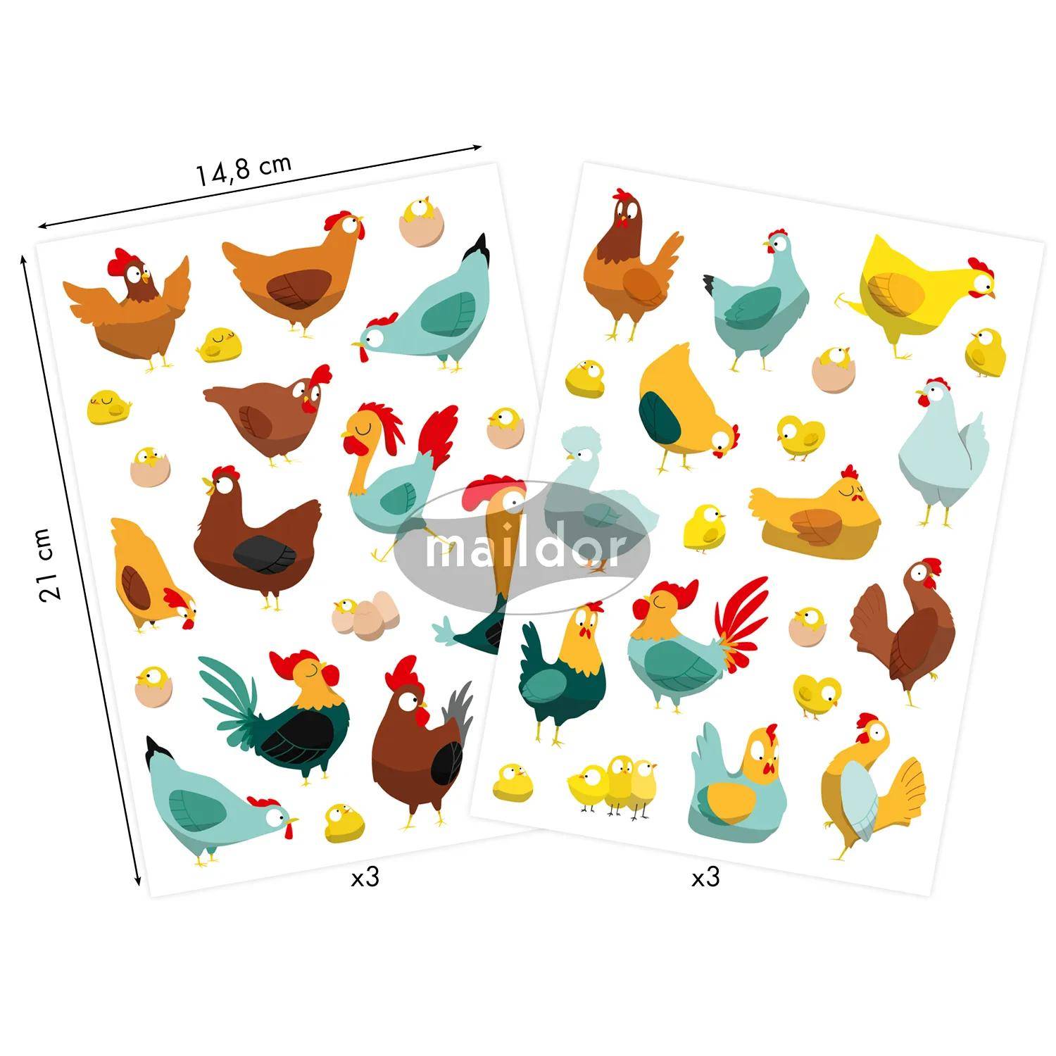 Maildor 10x Baby, 6 Stickerbogen 14,8x21cm, Hühner - Mehrfarbig AE211C