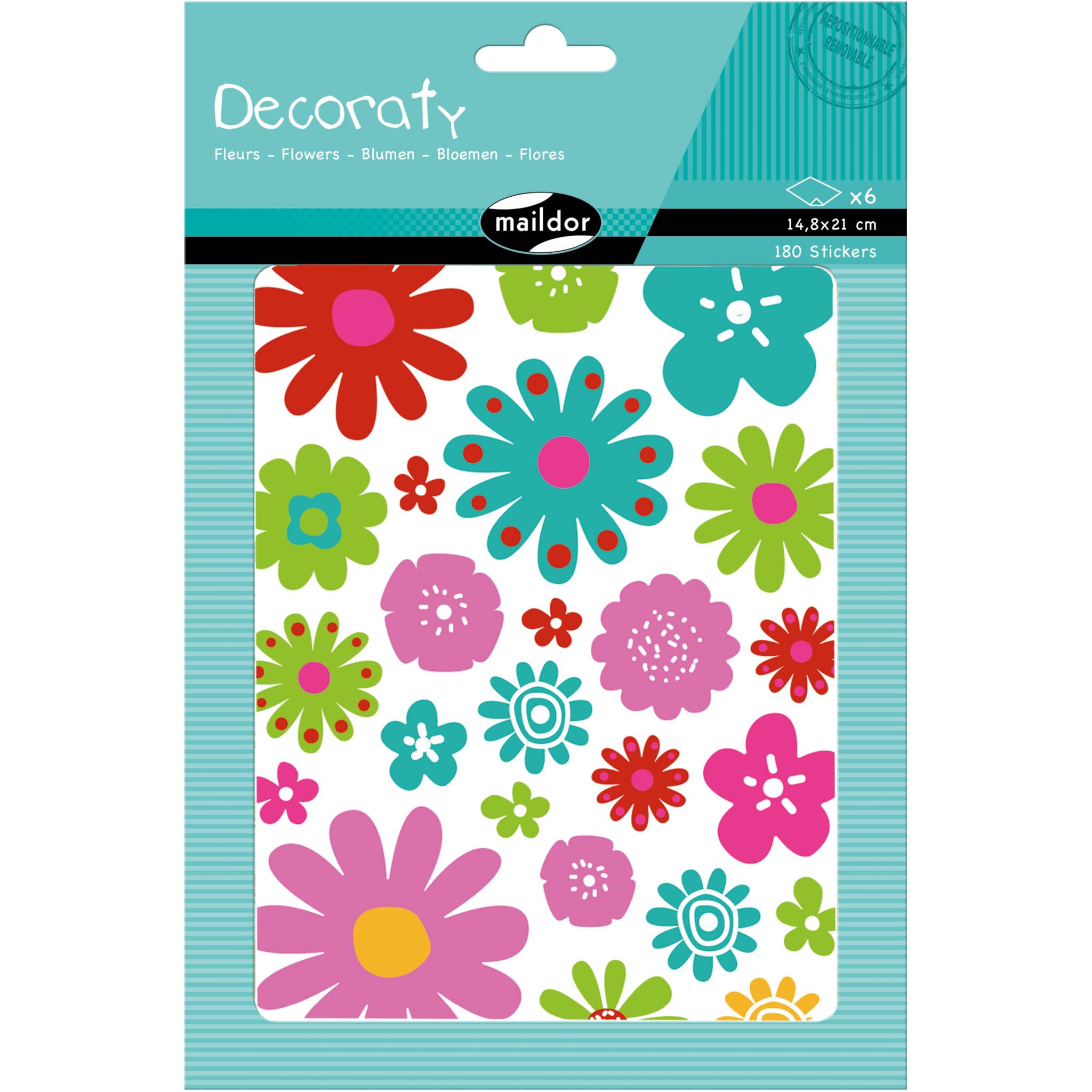 Maildor 10x Decoraty, 6 Stickerbogen 14,8x21cm, Blumen - Mehrfarbig AE143C