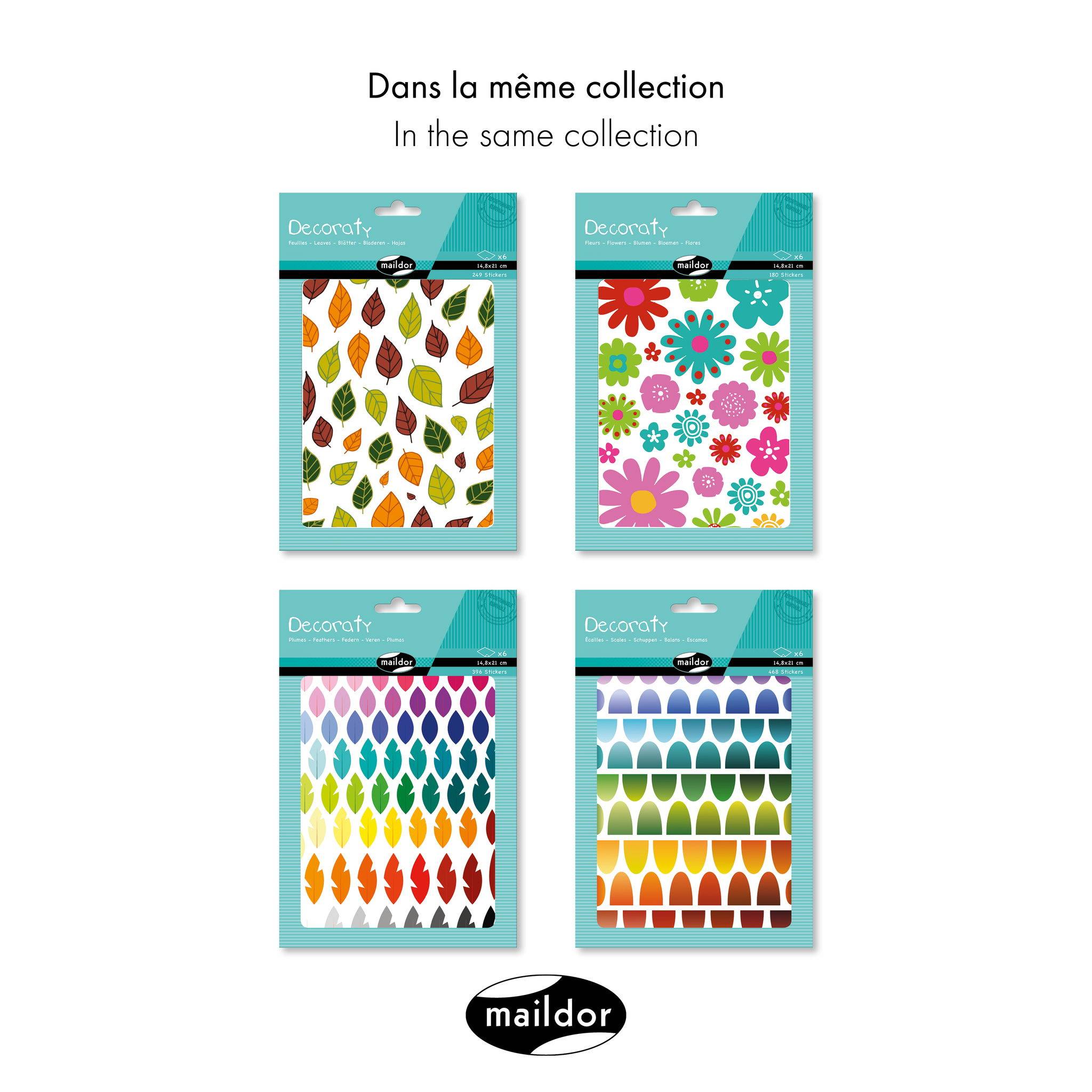 Maildor 10x Decoraty, 6 Stickerbogen 14,8x21cm, Blumen - Mehrfarbig AE143C