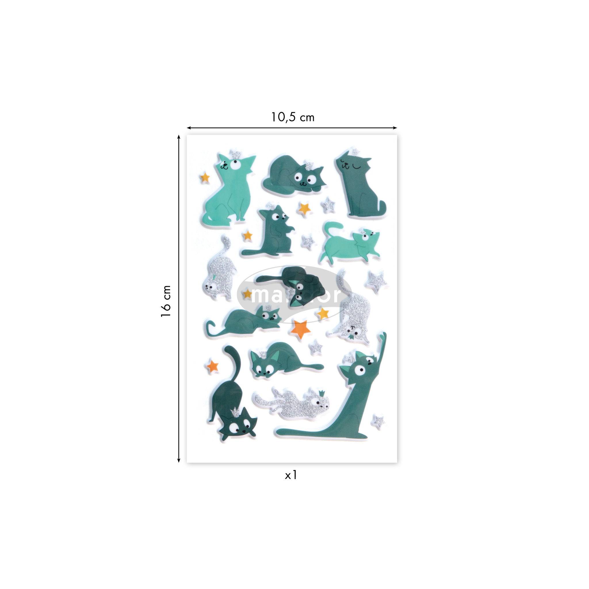 Maildor 10x Puffy, 1 Stickerbogen 10,5x16cm, Kätzchen - Mehrfarbig AE153C