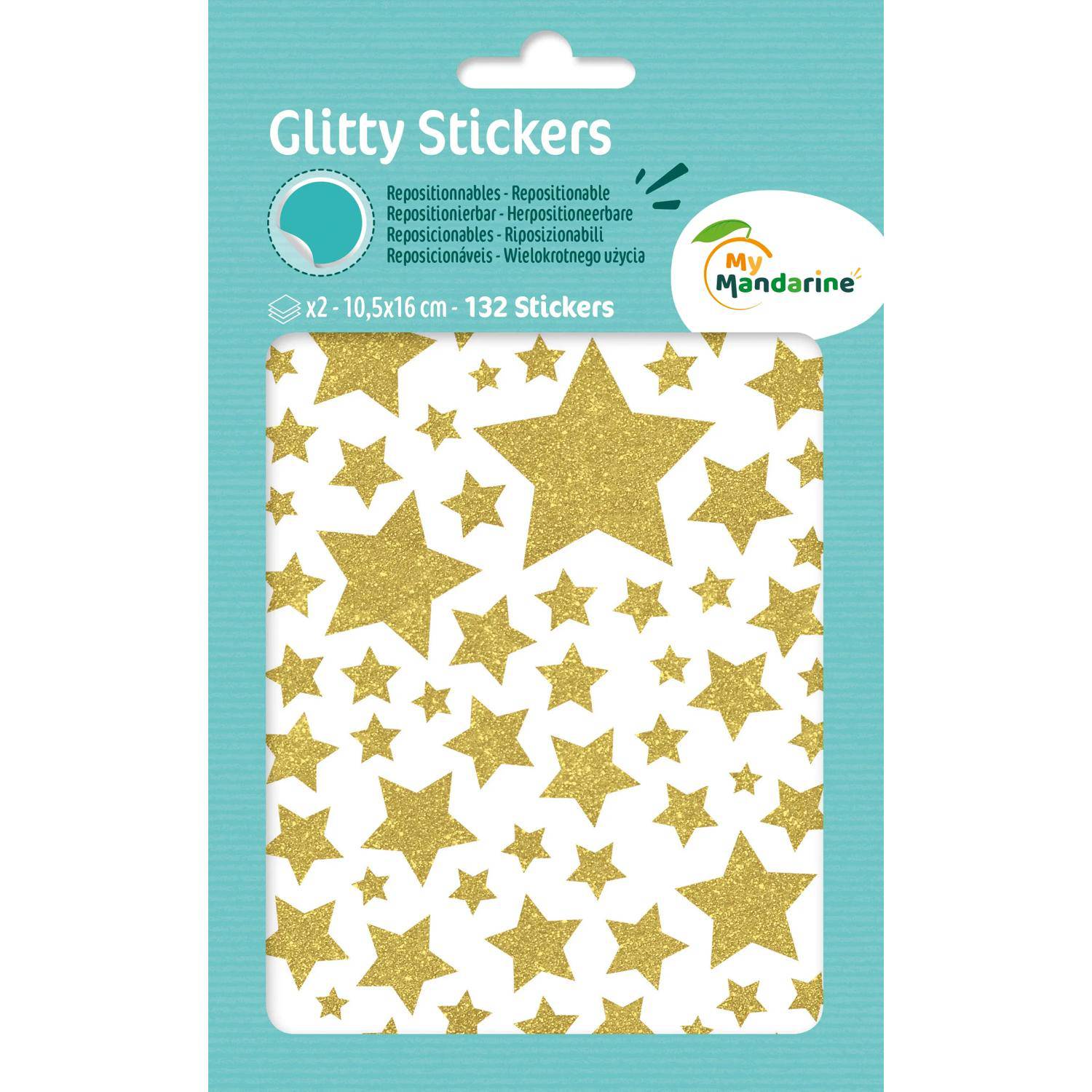 Maildor 10x Glitty, 2 Stickerbogen 10,5x16cm, Sterne, Zartrosa und Gold AE150C