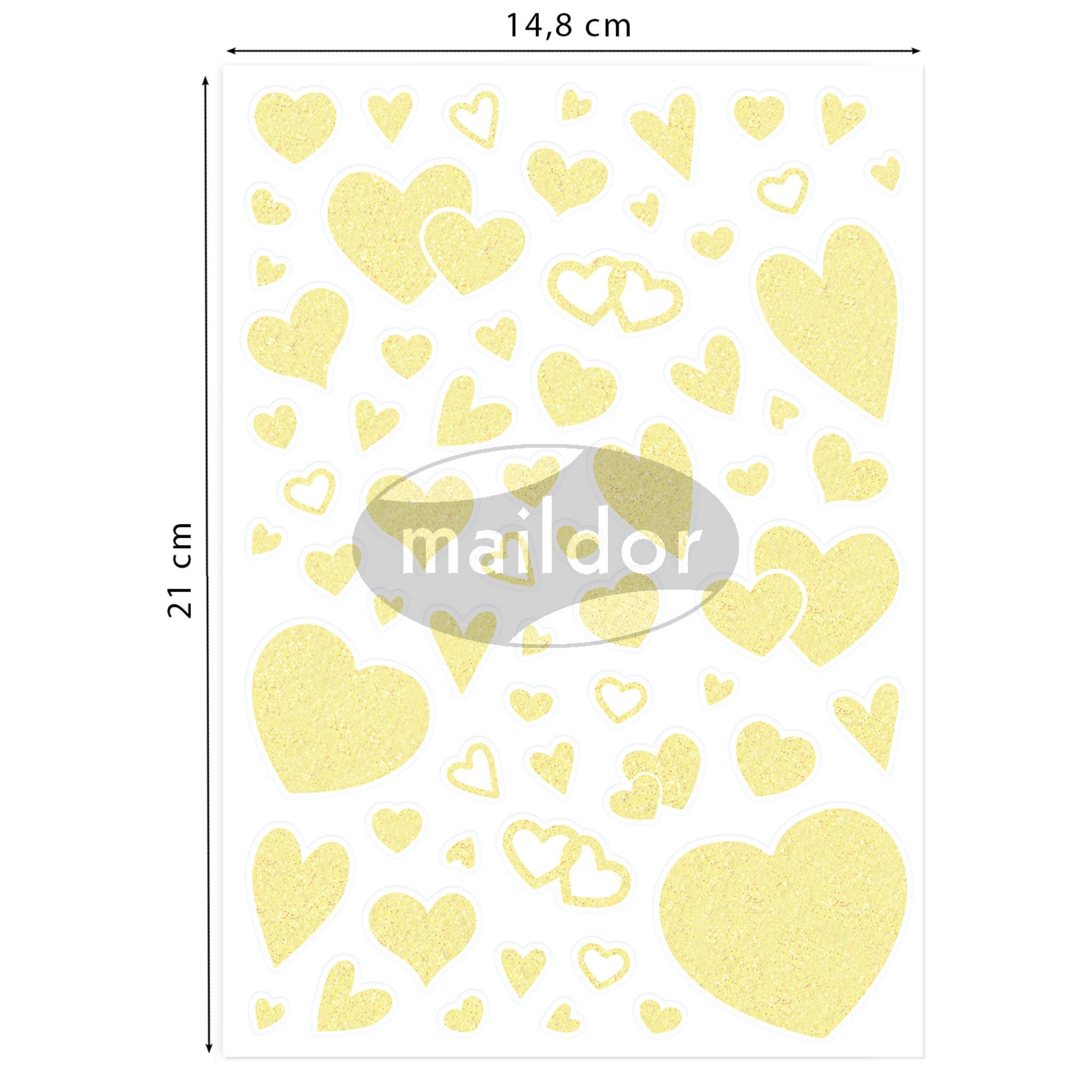Maildor 10x Phospho' Stick, 2 Stickerbogen 14,8x21cm, Herzen - Neongelb AE216C