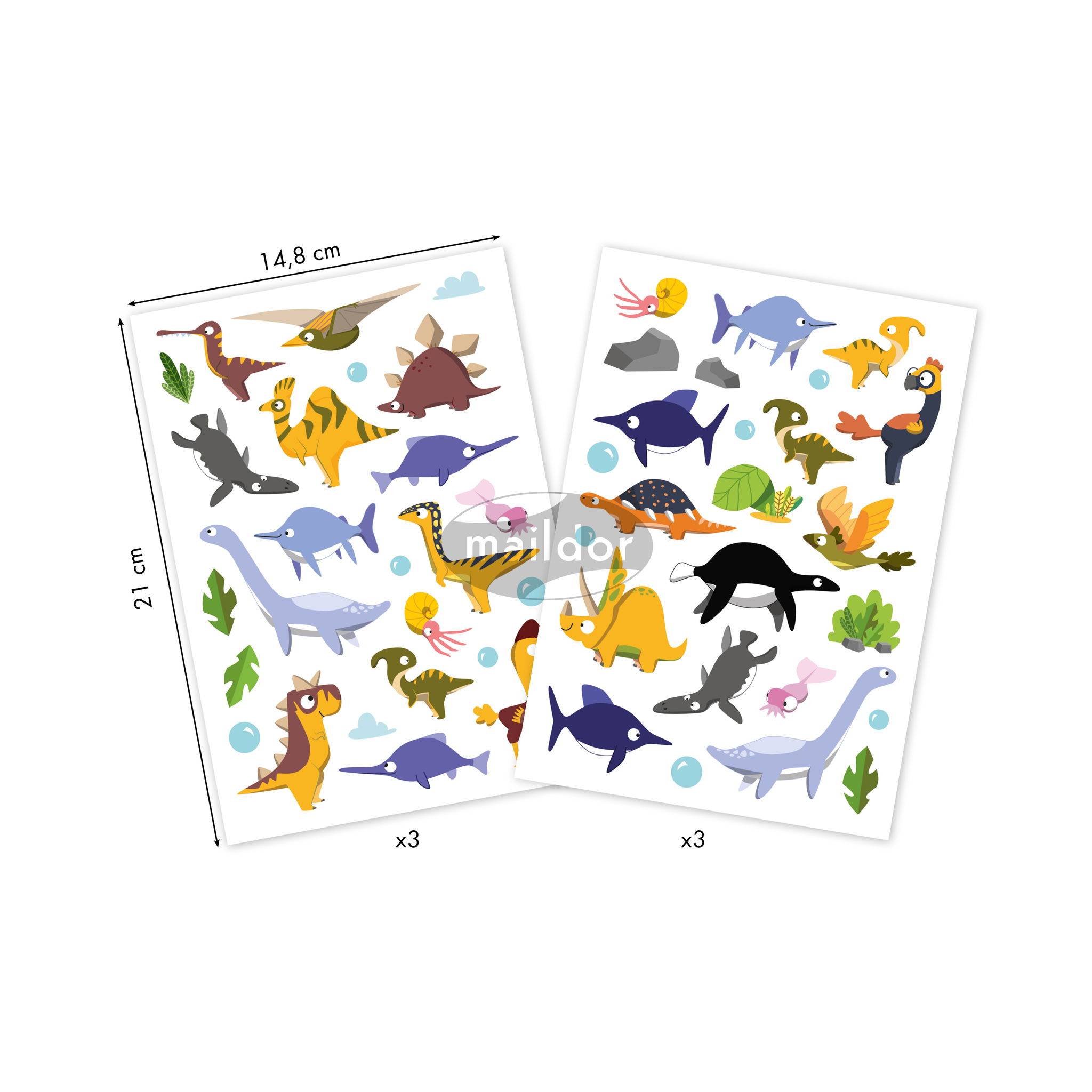 Maildor 10x Dreamy, 6 Stickerbogen 14,8x21cm, Dinosaurier - Mehrfarbig AE205C