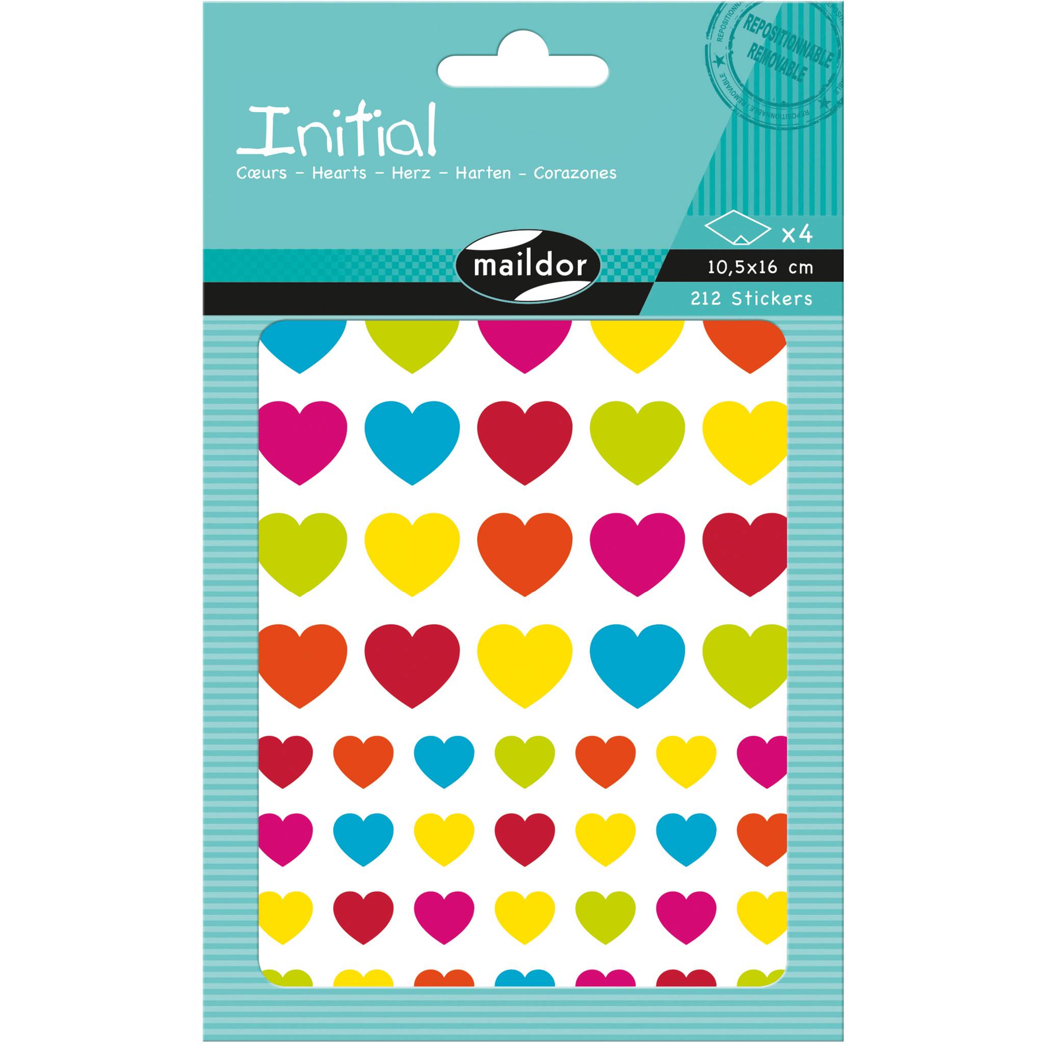Maildor 10x Initial, 4 Stickerbogen 10,5x16cm, Herzen Mehrfarbig AE203C