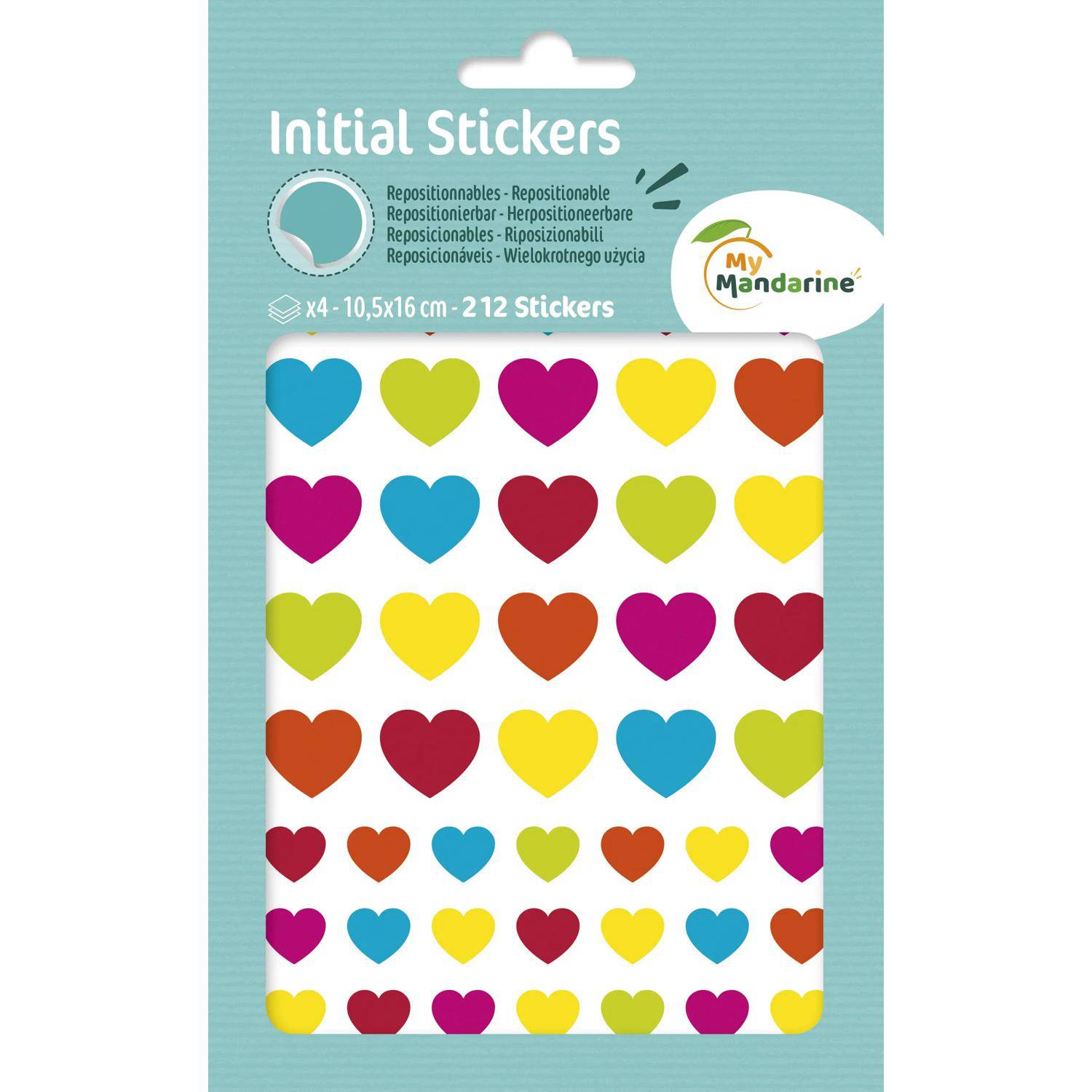 Maildor 10x Initial, 4 Stickerbogen 10,5x16cm, Herzen Mehrfarbig AE203C