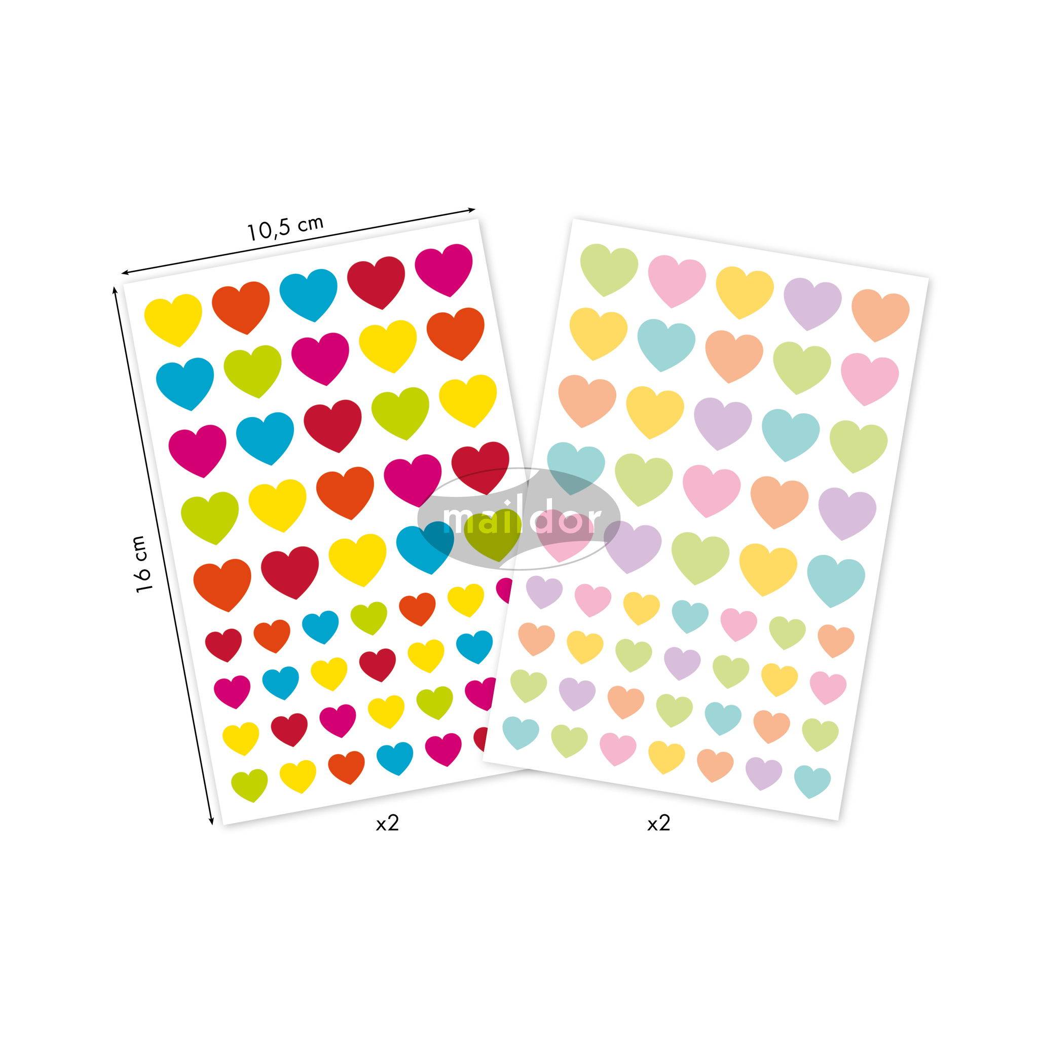 Maildor 10x Initial, 4 Stickerbogen 10,5x16cm, Herzen Mehrfarbig AE203C
