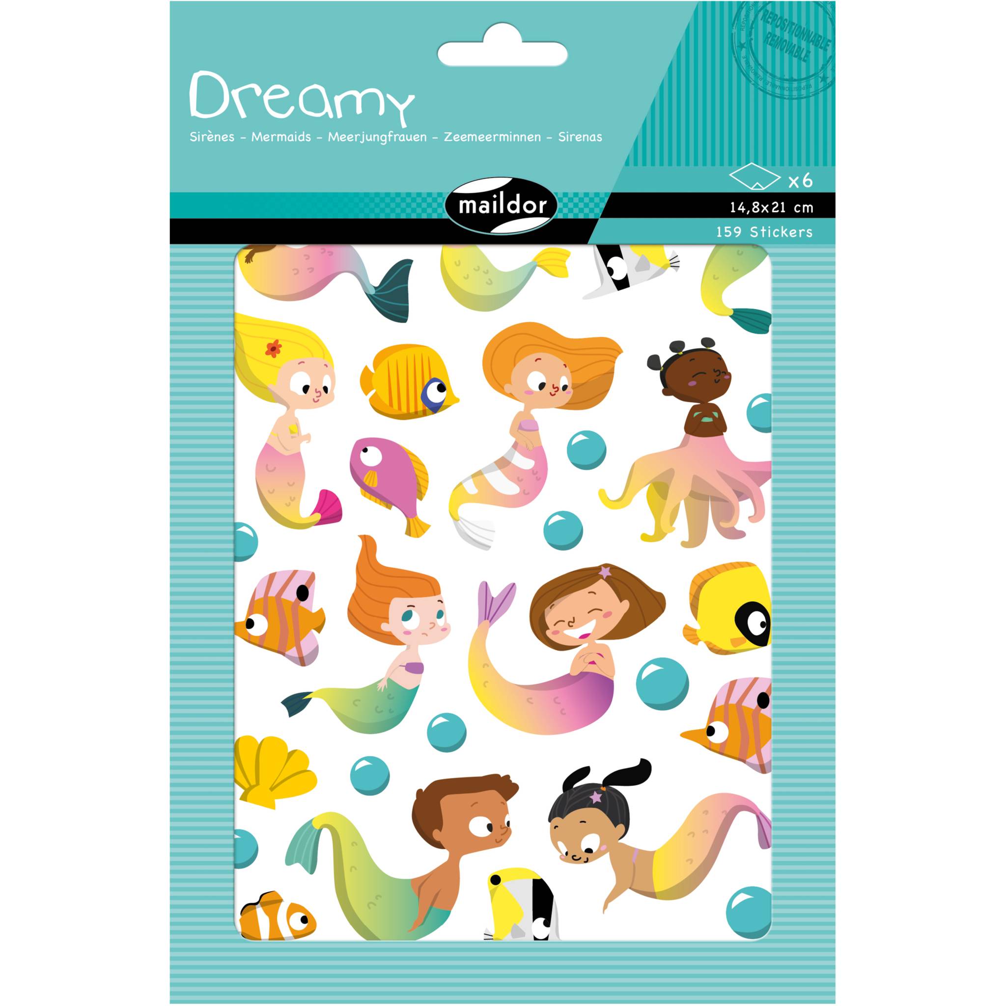 Maildor 10x Dreamy, 6 Stickerbogen 14,8x21cm, Meerjungfrauen - Mehrfarbig AE204C