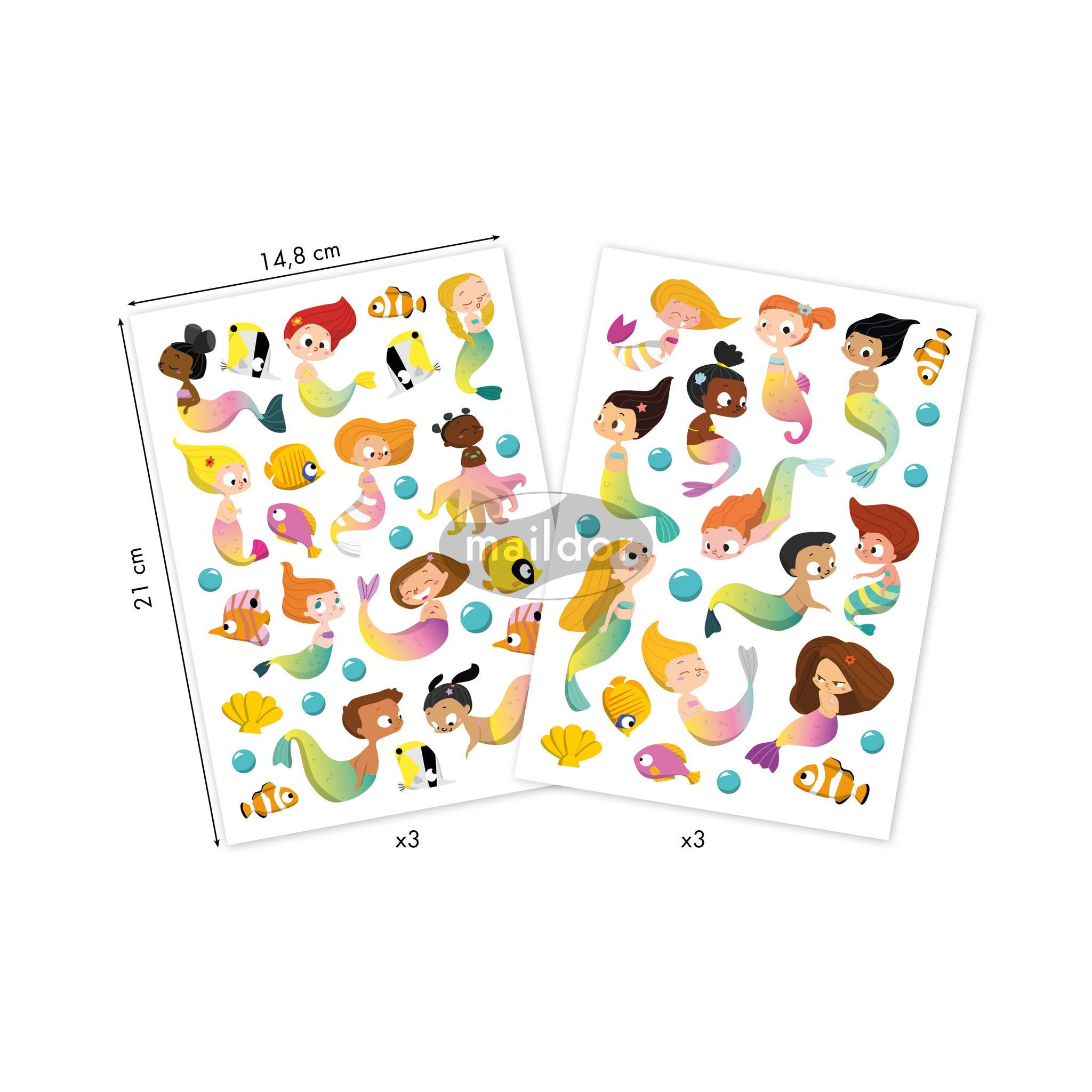 Maildor 10x Dreamy, 6 Stickerbogen 14,8x21cm, Meerjungfrauen - Mehrfarbig AE204C