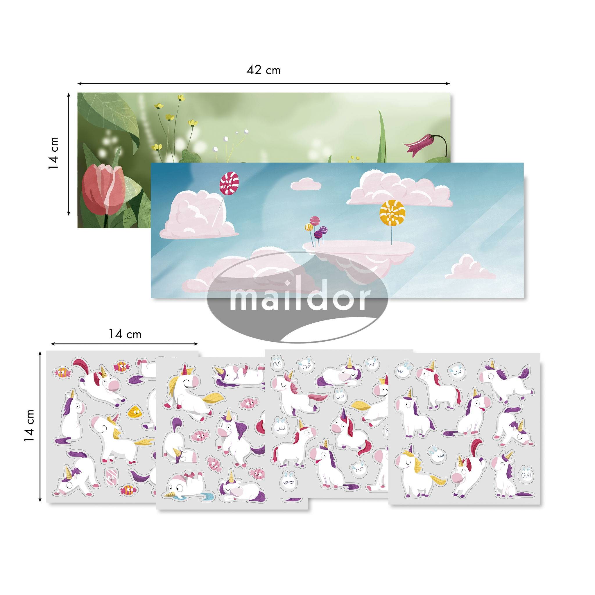 Maildor 6x Stick Story, Einhörner - Mehrfarbig AF027C