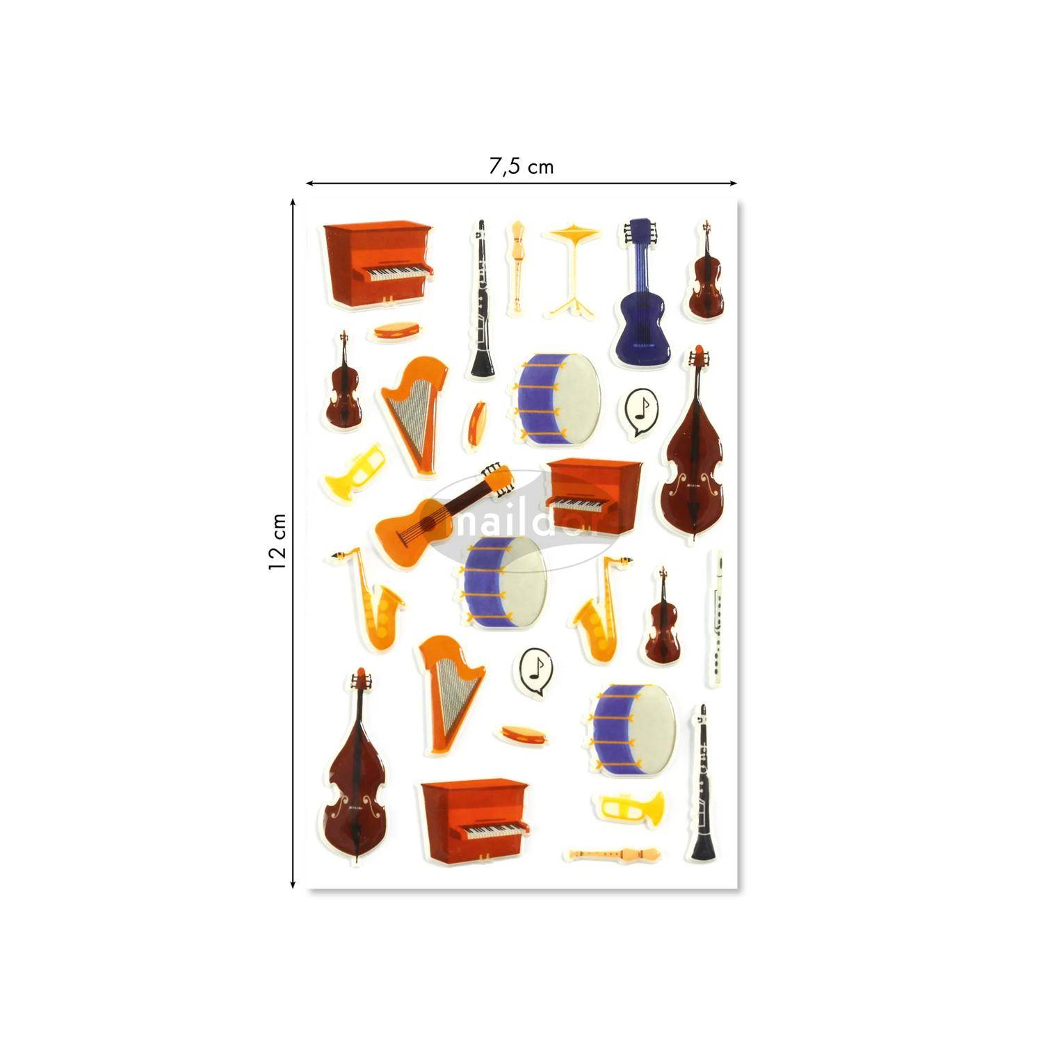Maildor 10x Cooky, 1 Stickerbogen 7,5x12cm, Musikinstrumente - Mehrfarbig CY079C